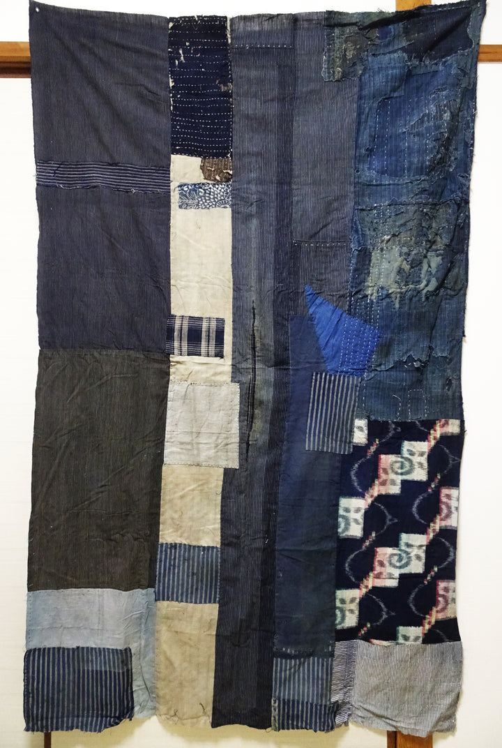 Japanese Antique Cotton Boro Ranru Sashiko kasuri Indigo dye Fabric 11605
