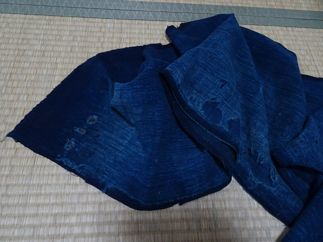 Japanese Antique Cotton Boro Ranru Sashiko kasuri Indigo dye Fabric 10158