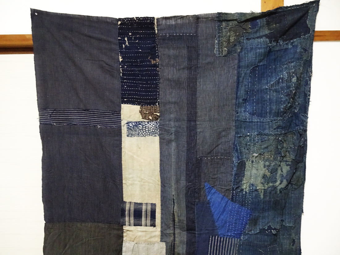 Japanese Antique Cotton Boro Ranru Sashiko kasuri Indigo dye Fabric 11605