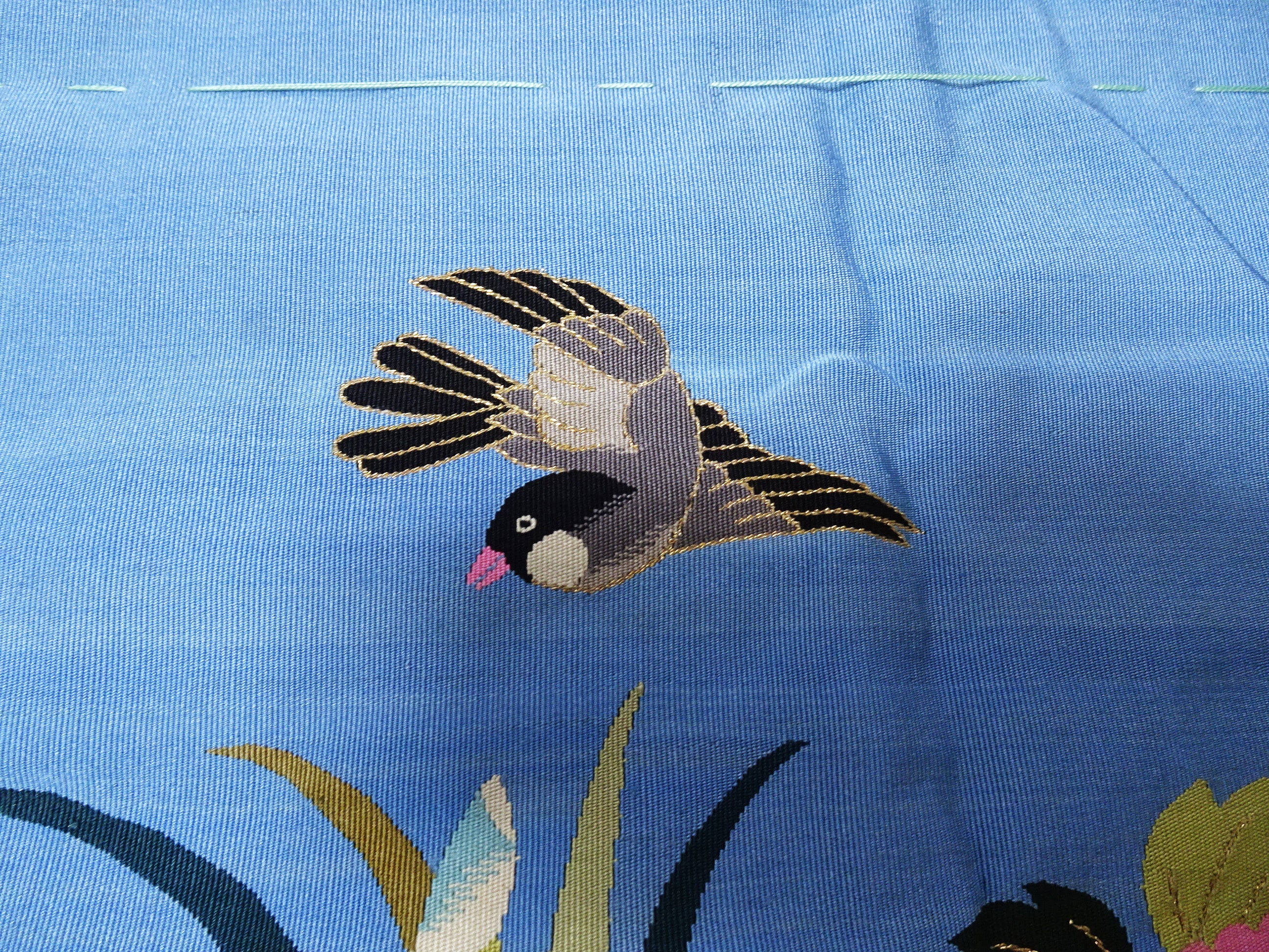 Japanese Vintage Rare Tsume Tsuzureori Fukusa FlowersCar and Swallow Pattern