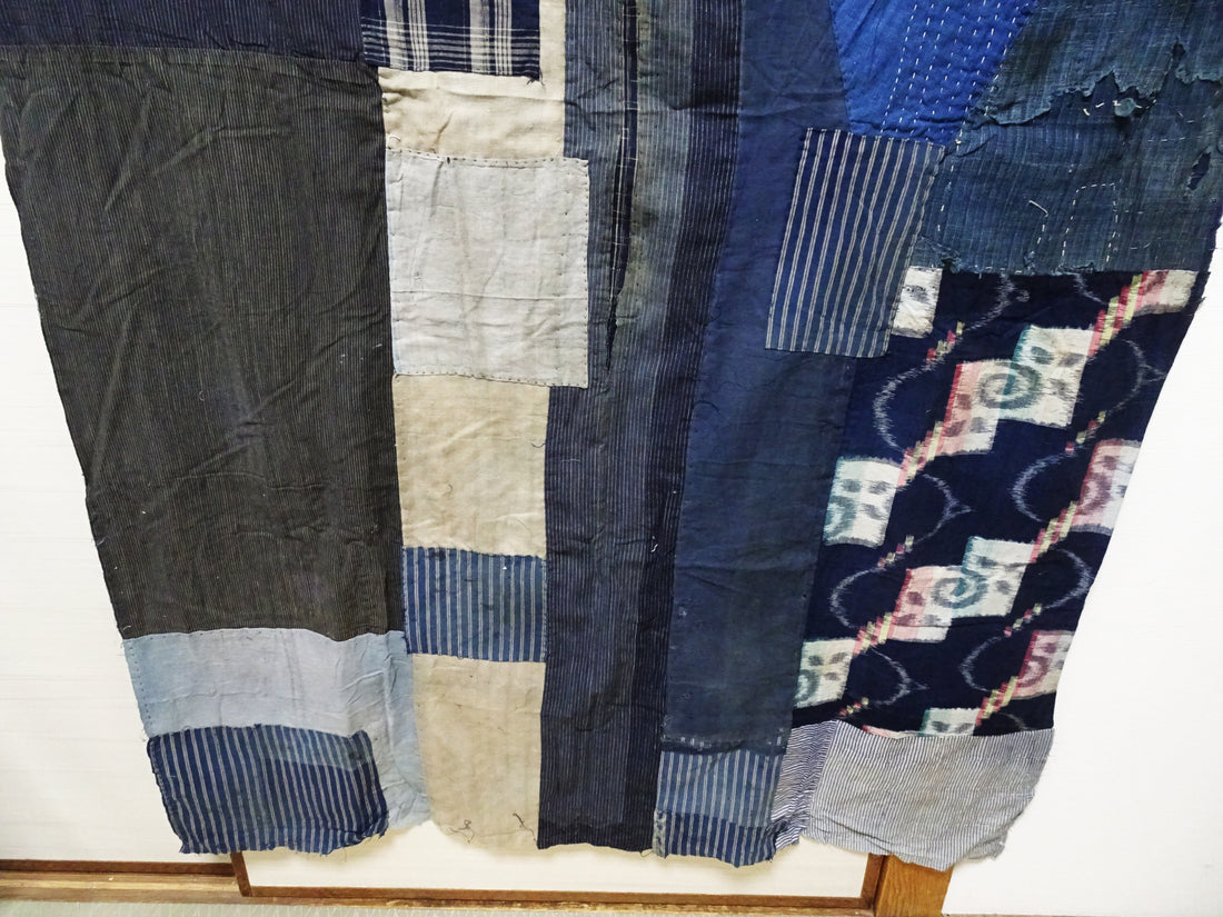 Japanese Antique Cotton Boro Ranru Sashiko kasuri Indigo dye Fabric 11605