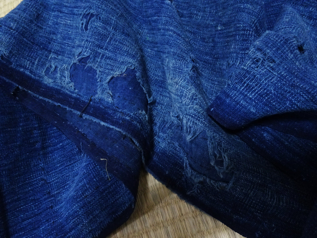 Japanese Antique Cotton Boro Ranru Sashiko kasuri Indigo dye Fabric 10158
