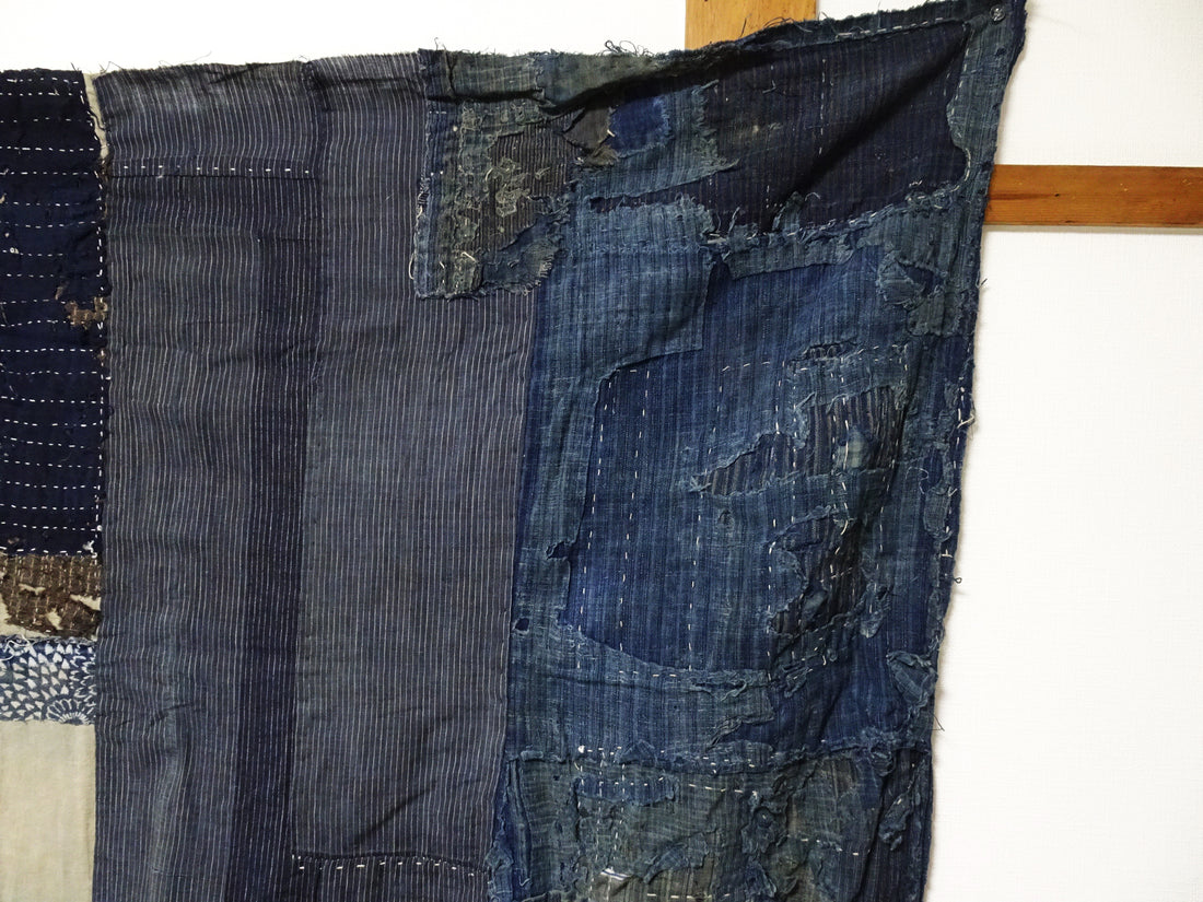 Japanese Antique Cotton Boro Ranru Sashiko kasuri Indigo dye Fabric 11605