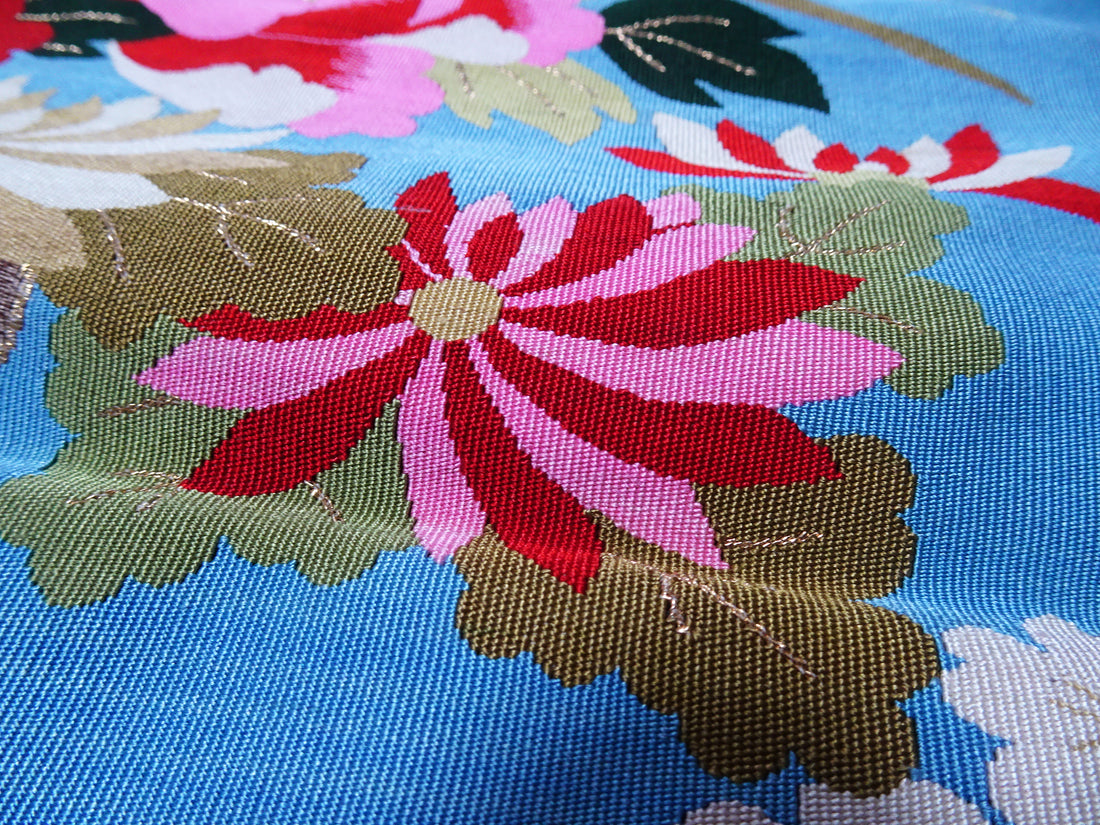 Japanese Vintage Rare Tsume Tsuzureori Fukusa FlowersCar and Swallow Pattern