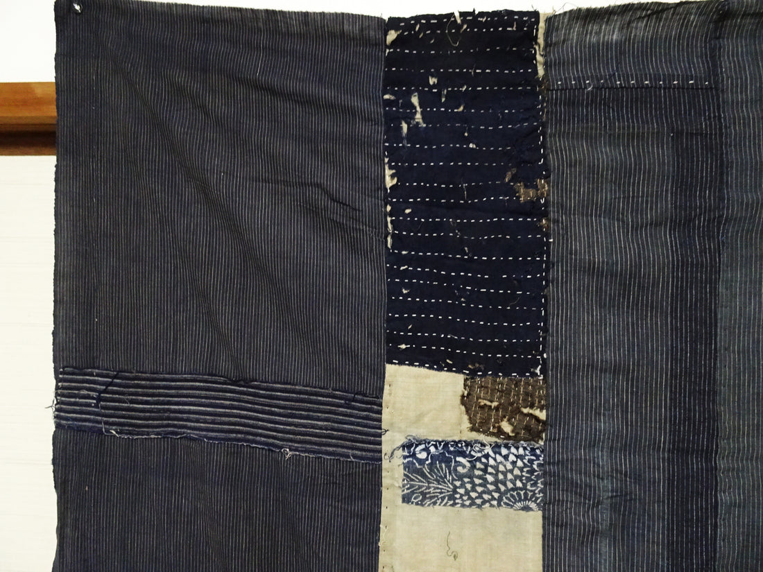 Japanese Antique Cotton Boro Ranru Sashiko kasuri Indigo dye Fabric 11605