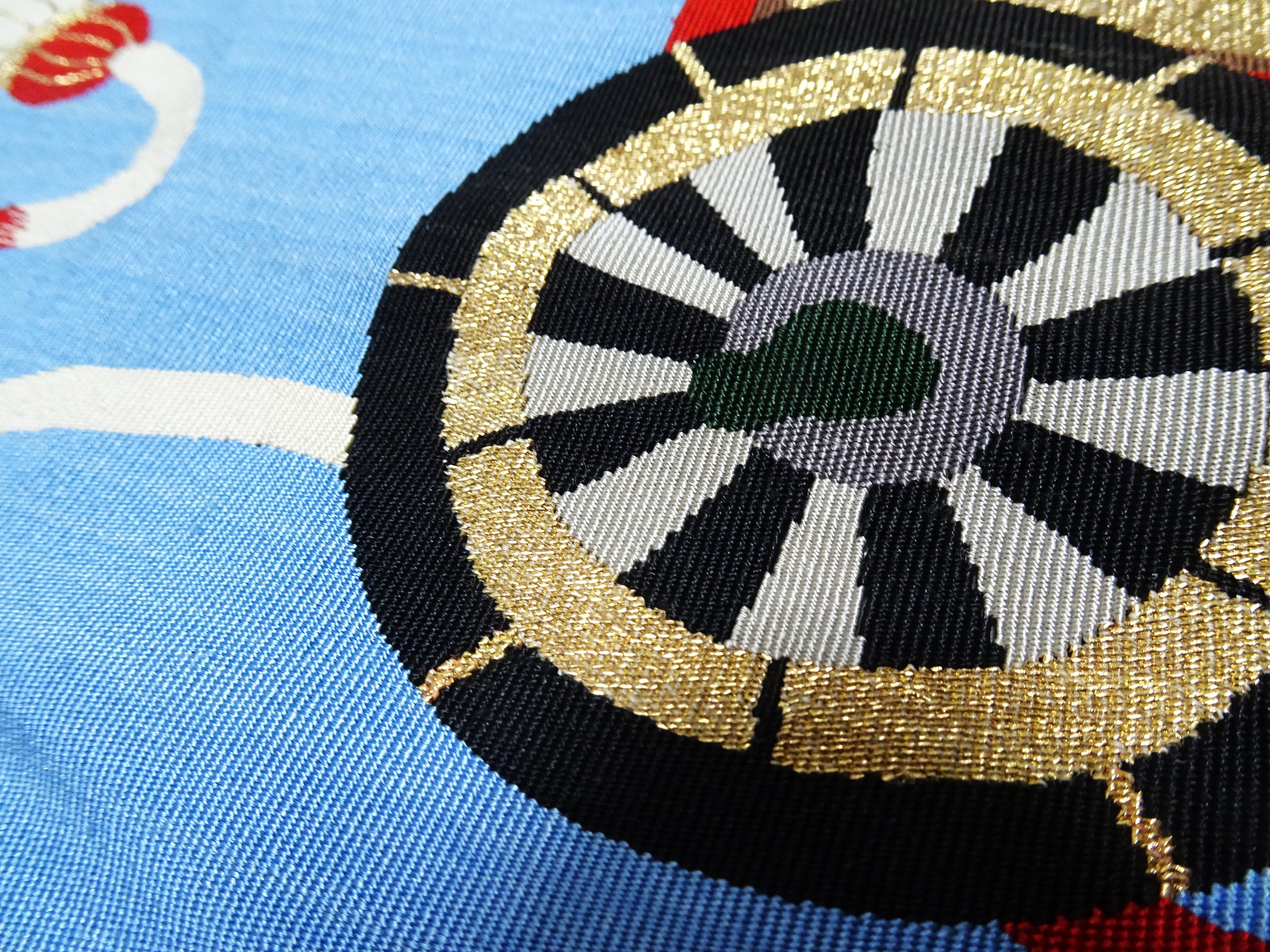 Japanese Vintage Rare Tsume Tsuzureori Fukusa FlowersCar and Swallow Pattern