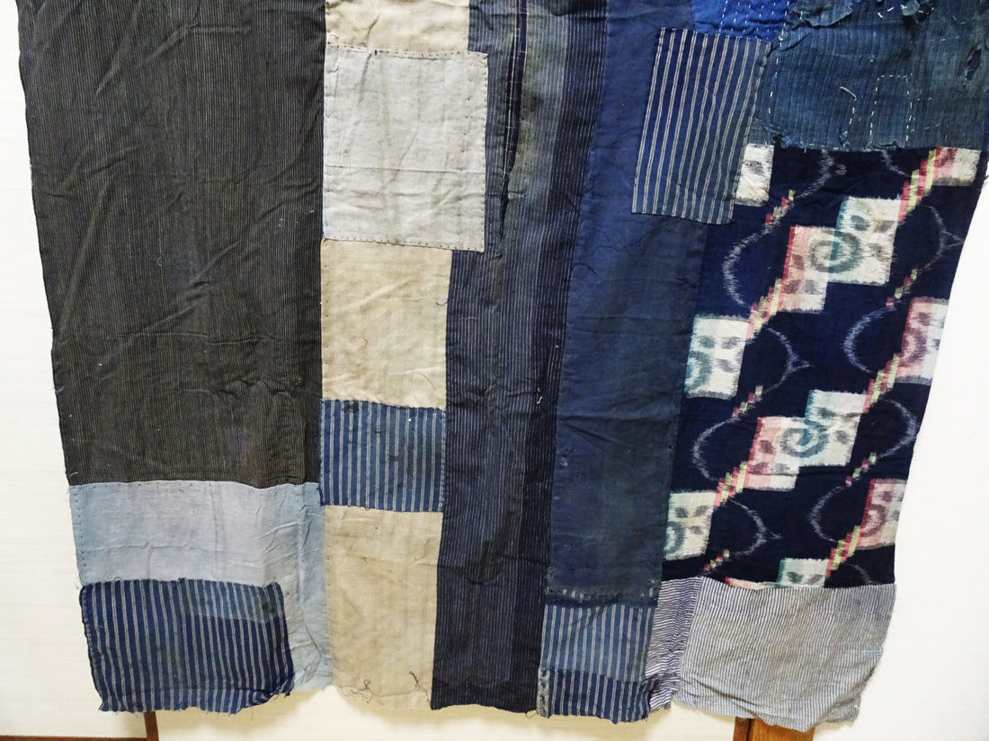 Japanese Antique Cotton Boro Ranru Sashiko kasuri Indigo dye Fabric 11605