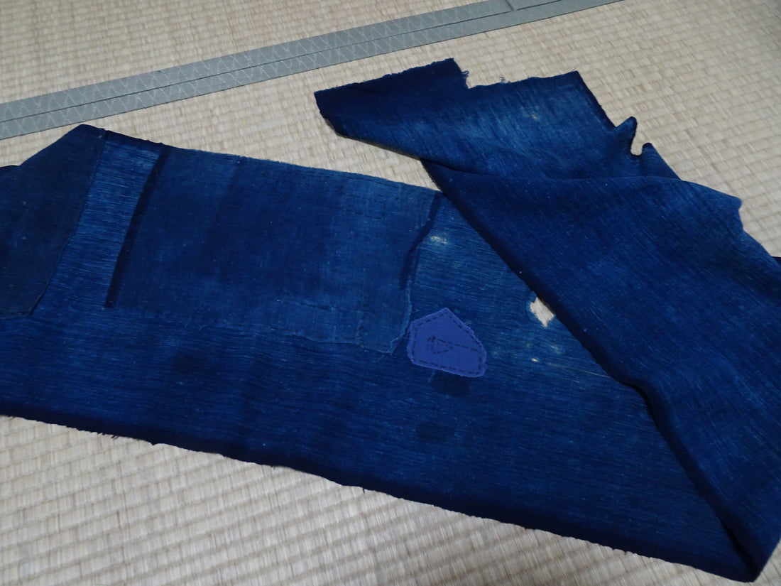 Japanese Antique Cotton Boro Ranru Sashiko kasuri Indigo dye Fabric 10158