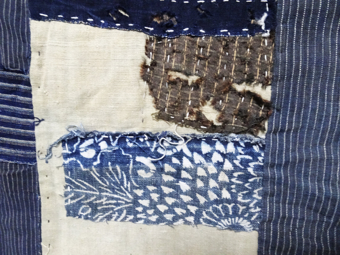 Japanese Antique Cotton Boro Ranru Sashiko kasuri Indigo dye Fabric 11605