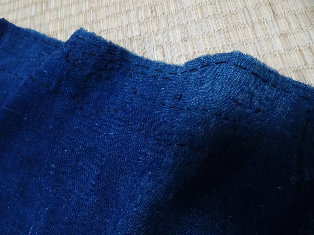Japanese Antique Cotton Boro Ranru Sashiko kasuri Indigo dye Fabric 10158