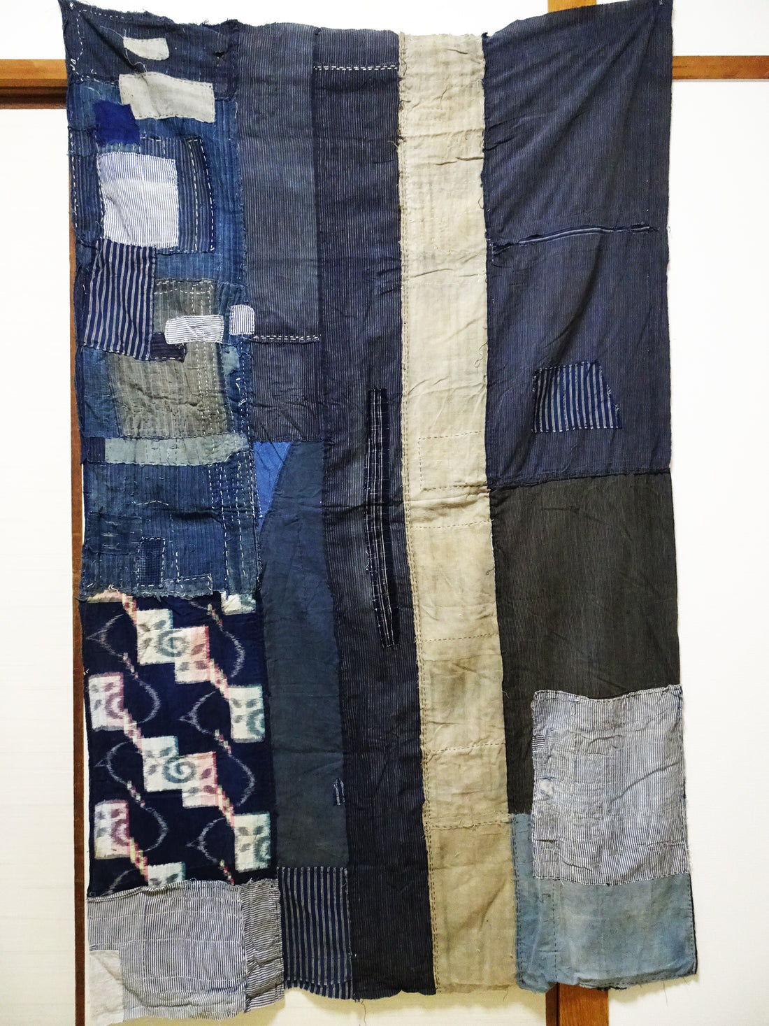 Japanese Antique Cotton Boro Ranru Sashiko kasuri Indigo dye Fabric 11605