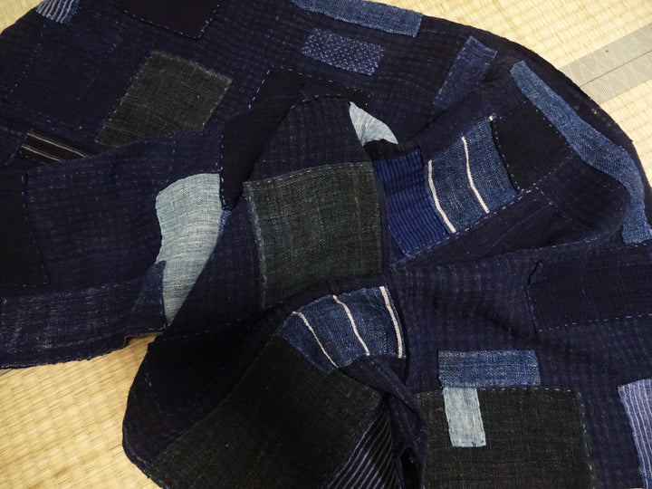 Japanese Antique Hemp Boro Ranru Sashiko kasuri Indigo dye Fabric 11606