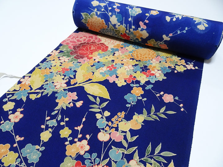 Japanese Kimono Silk Bolt Kyo Bingata Dyed Flower Pattern 11957  1200cm