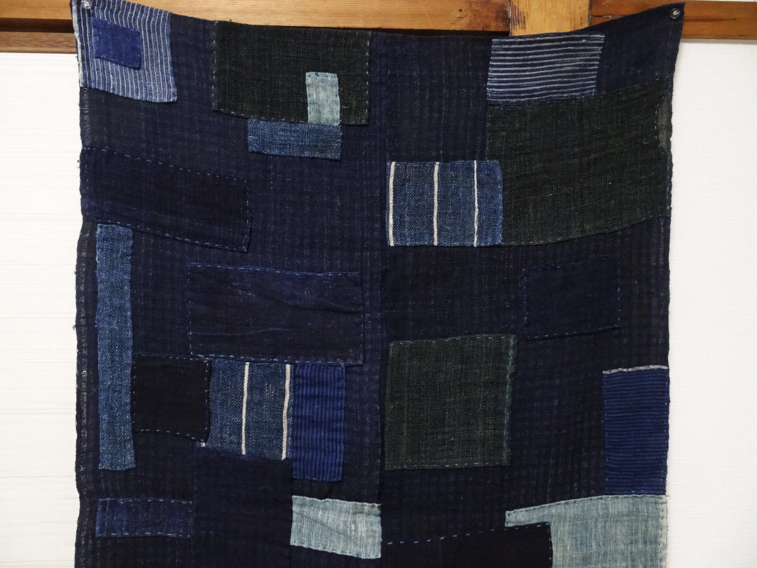 Japanese Antique Hemp Boro Ranru Sashiko kasuri Indigo dye Fabric 11606