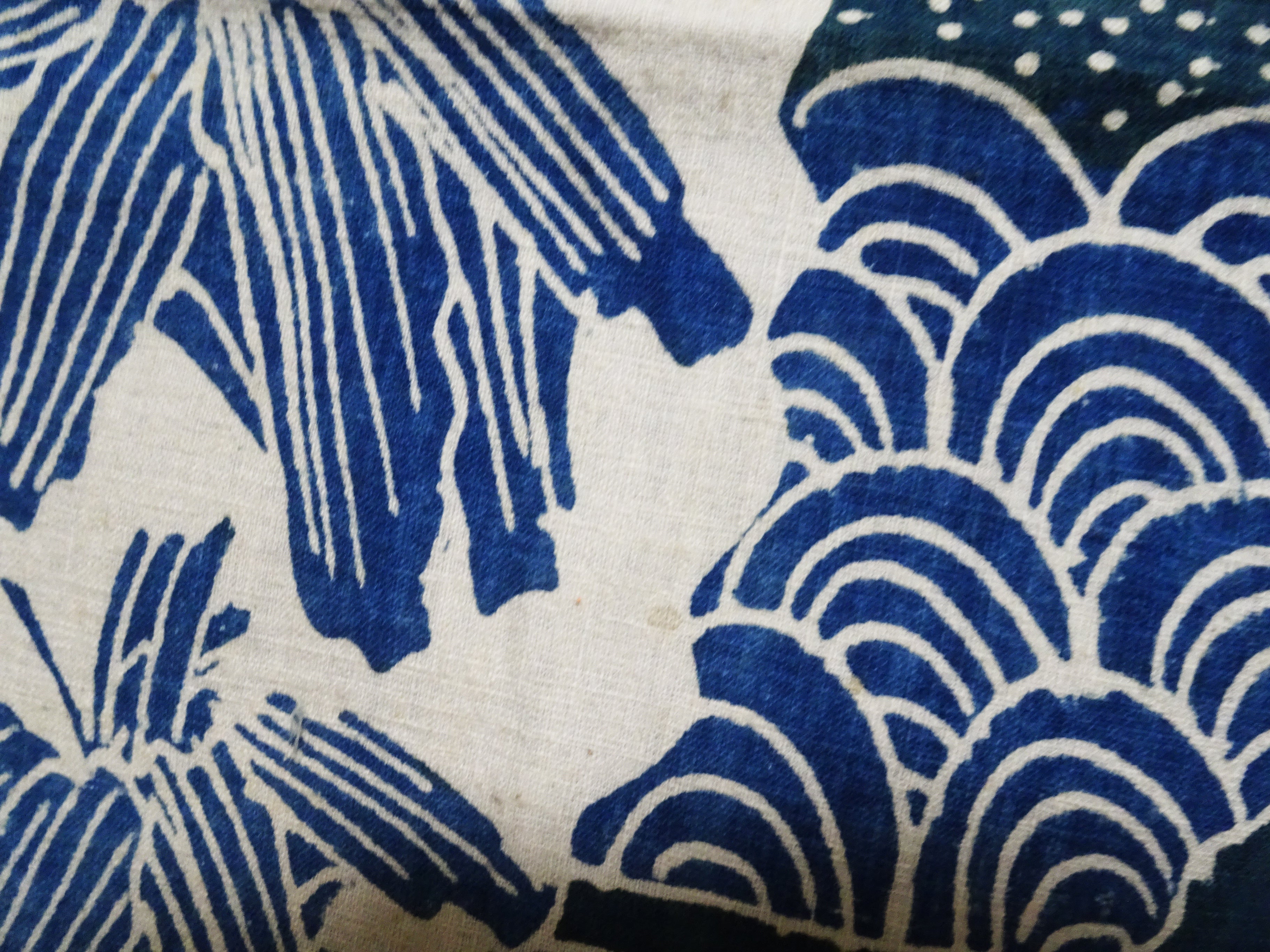 Japanese Antique Cotton Tsutsugaki Indigo Green Japanese tea utensils 7778