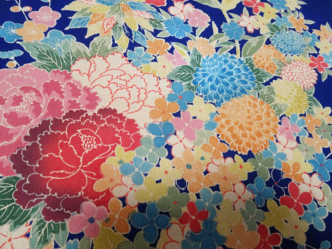 Japanese Kimono Silk Bolt Kyo Bingata Dyed Flower Pattern 11957  1200cm