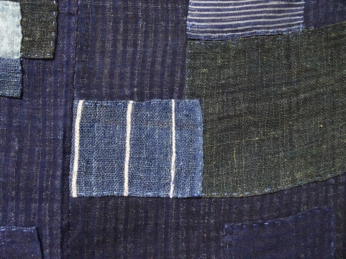 Japanese Antique Hemp Boro Ranru Sashiko kasuri Indigo dye Fabric 11606