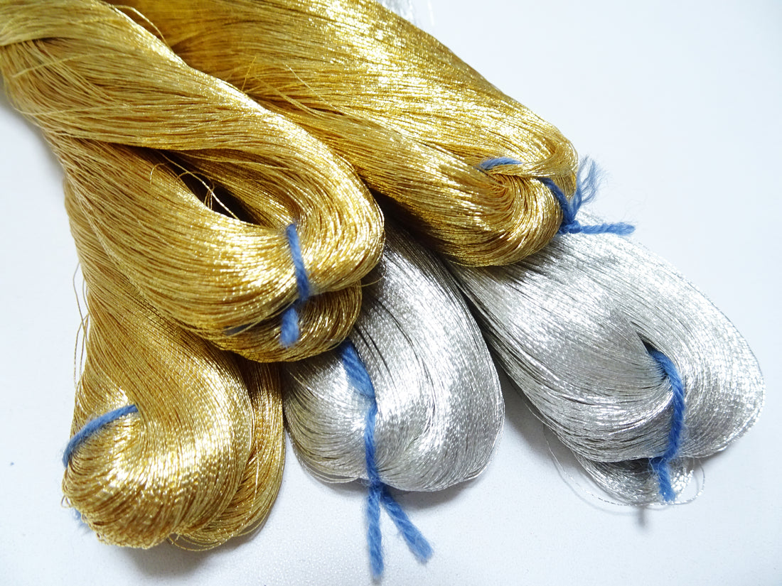 Japanese vintage silver & gold leaf thread 5sets embroidey 5000M 0.27mm