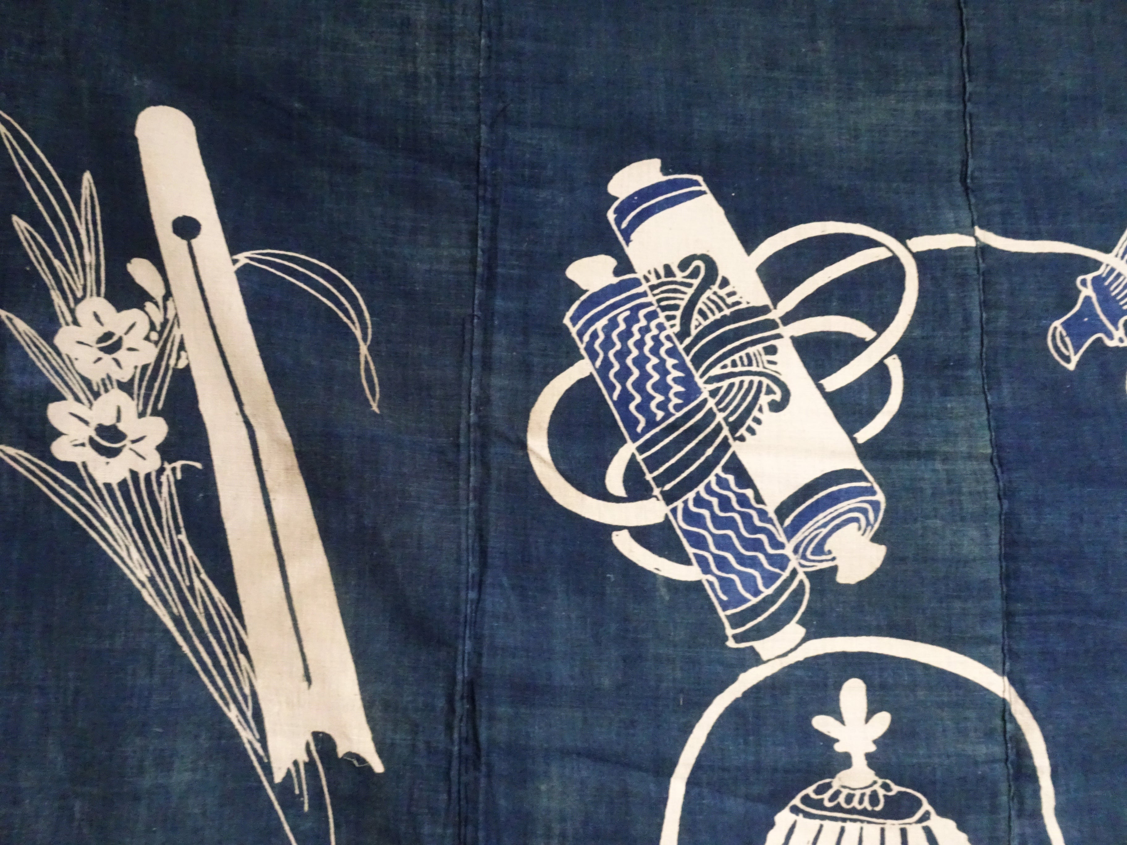 Japanese Antique Cotton Tsutsugaki Indigo Green Japanese tea utensils 7778