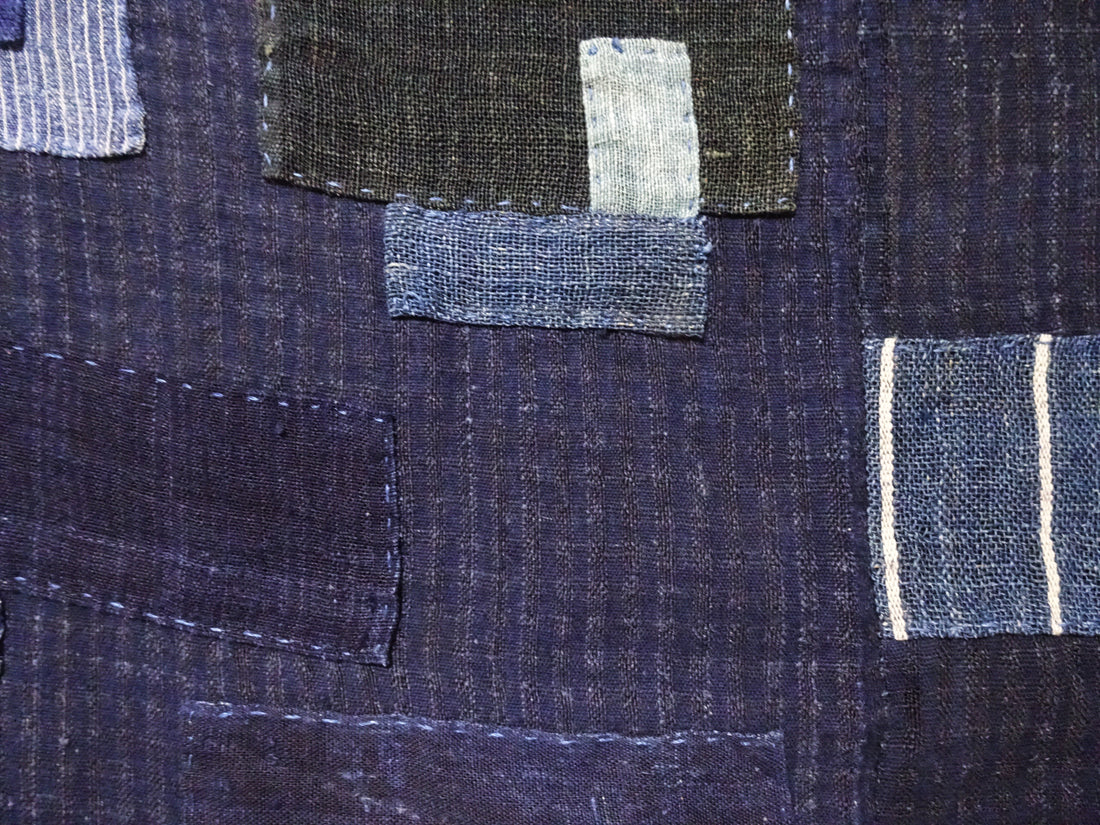 Japanese Antique Hemp Boro Ranru Sashiko kasuri Indigo dye Fabric 11606
