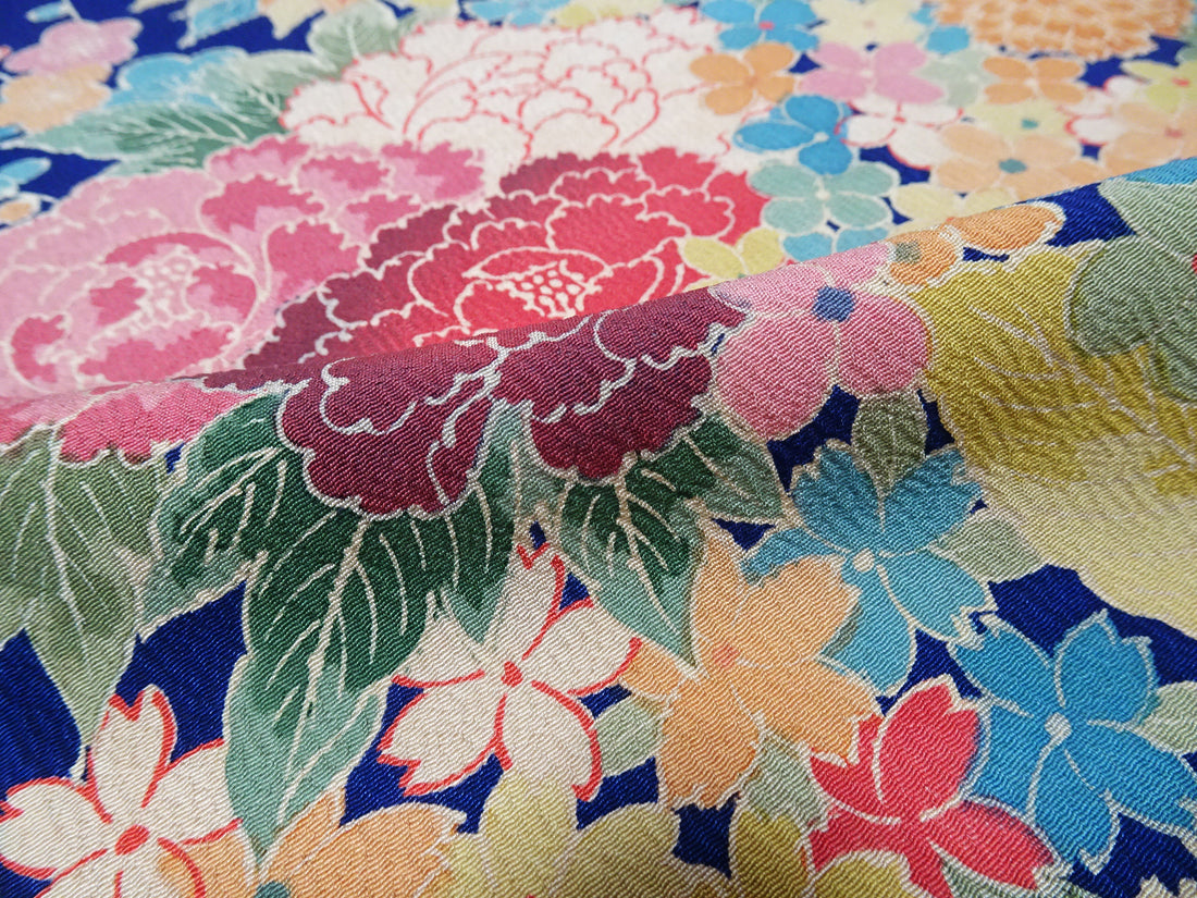 Japanese Kimono Silk Bolt Kyo Bingata Dyed Flower Pattern 11957  1200cm