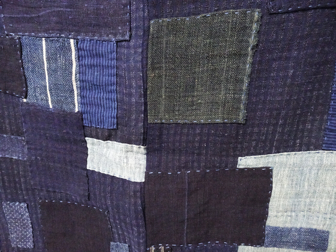 Japanese Antique Hemp Boro Ranru Sashiko kasuri Indigo dye Fabric 11606
