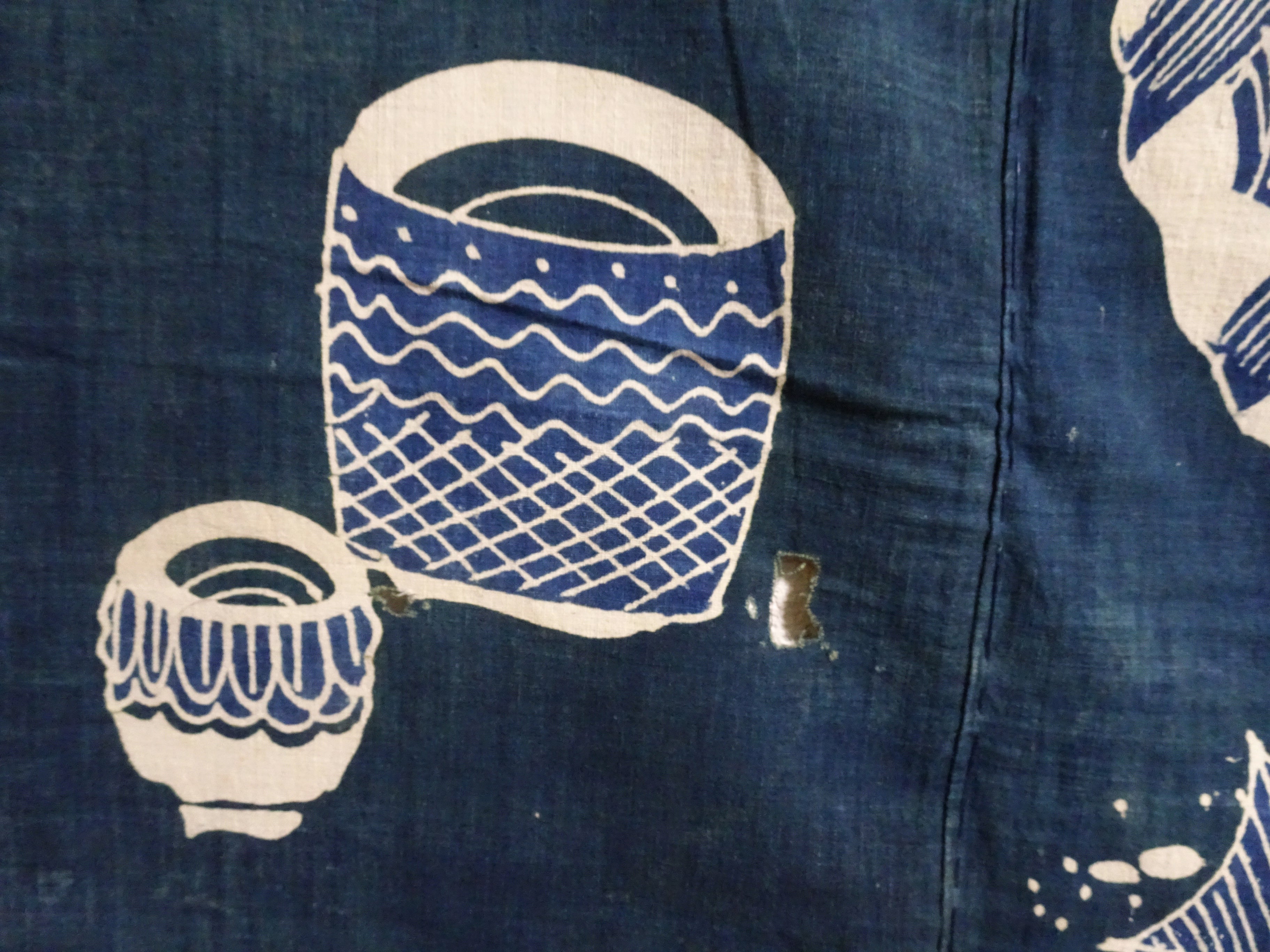 Japanese Antique Cotton Tsutsugaki Indigo Green Japanese tea utensils 7778