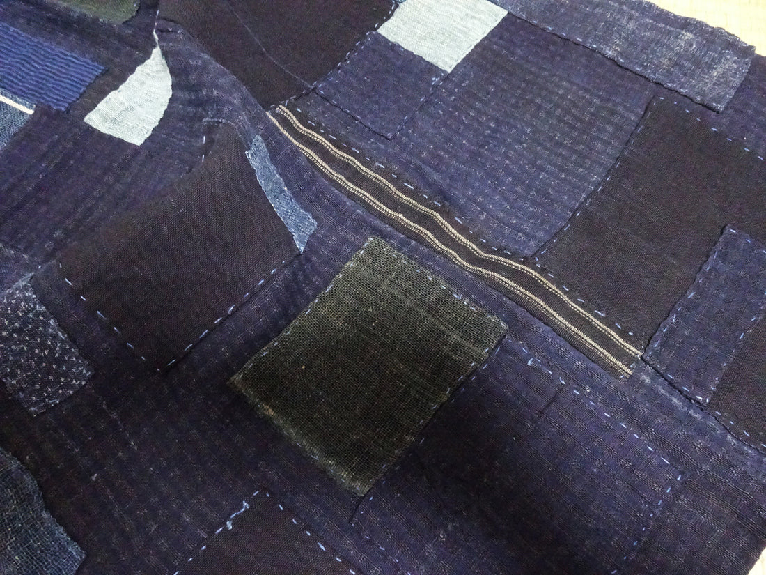 Japanese Antique Hemp Boro Ranru Sashiko kasuri Indigo dye Fabric 11606