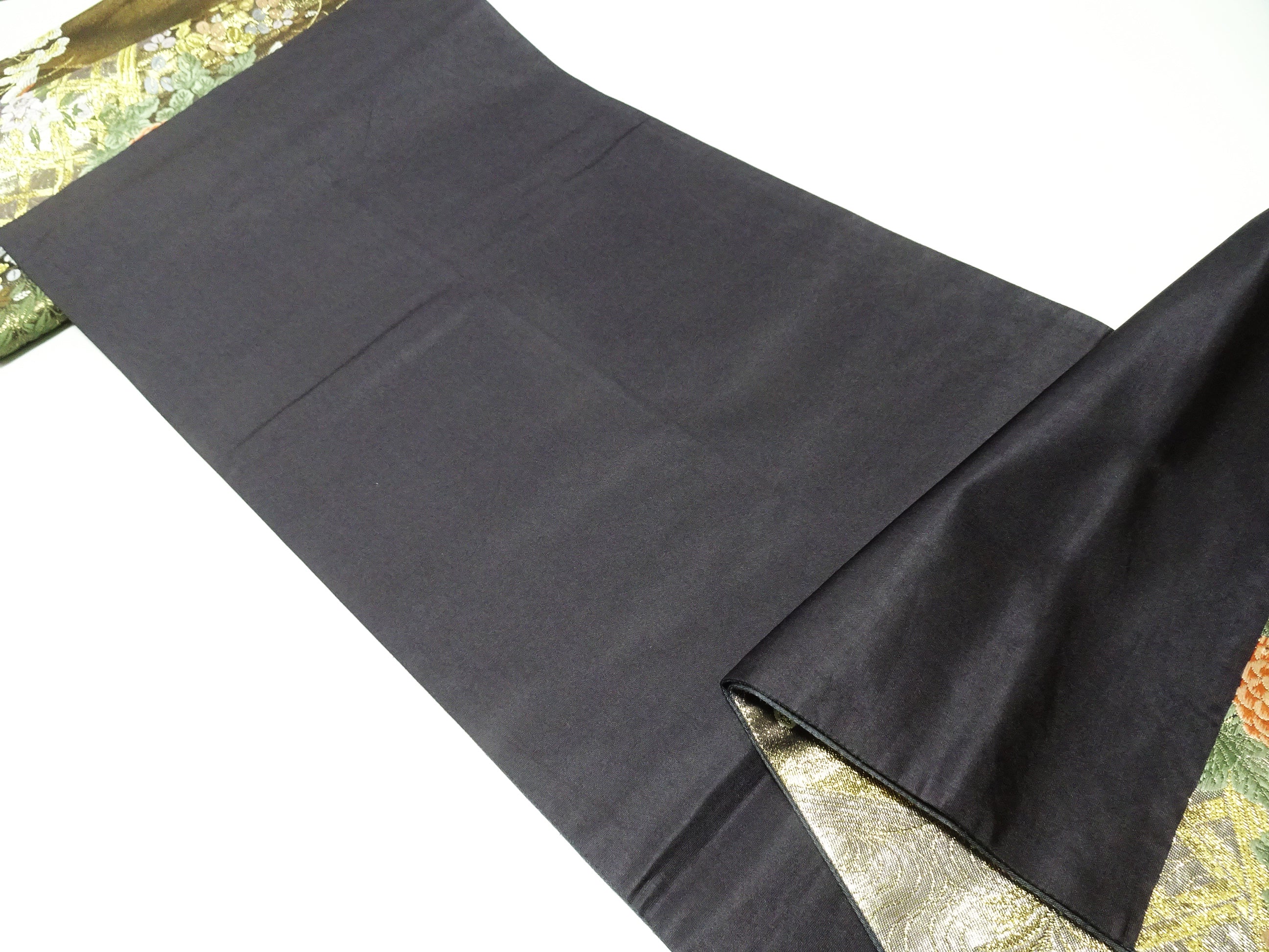 Japanese Kimono Silk Fukuro Obi 24K gold Woven pattern Bird and Flowe 12162