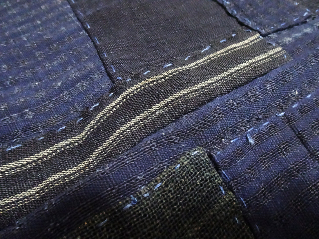 Japanese Antique Hemp Boro Ranru Sashiko kasuri Indigo dye Fabric 11606