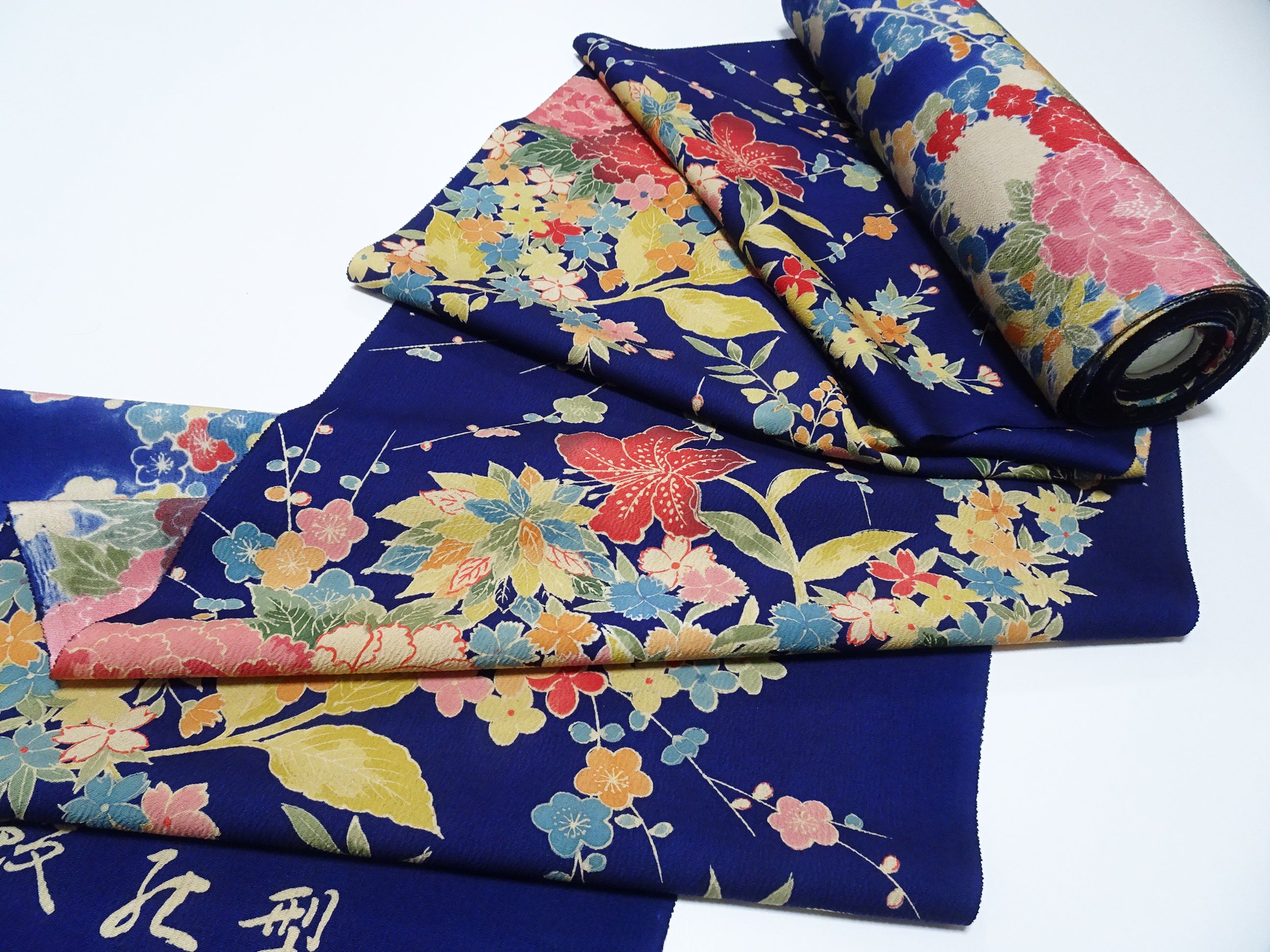 Japanese Kimono Silk Bolt Kyo Bingata Dyed Flower Pattern 11957  1200cm