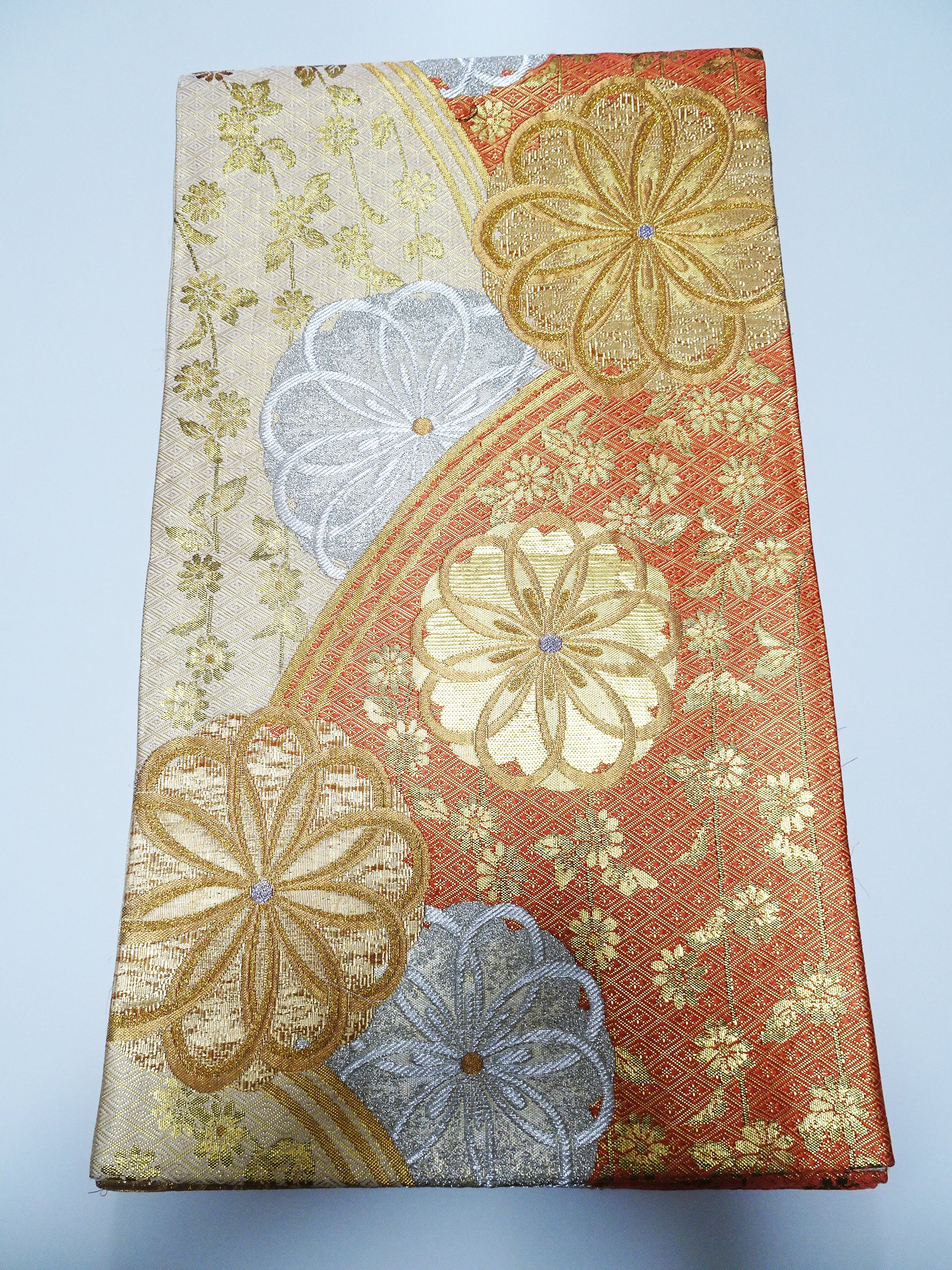 Japanese Kimono Silk Fukuro Obi Saganishiki Honba Chikuzen Hakataori 11191