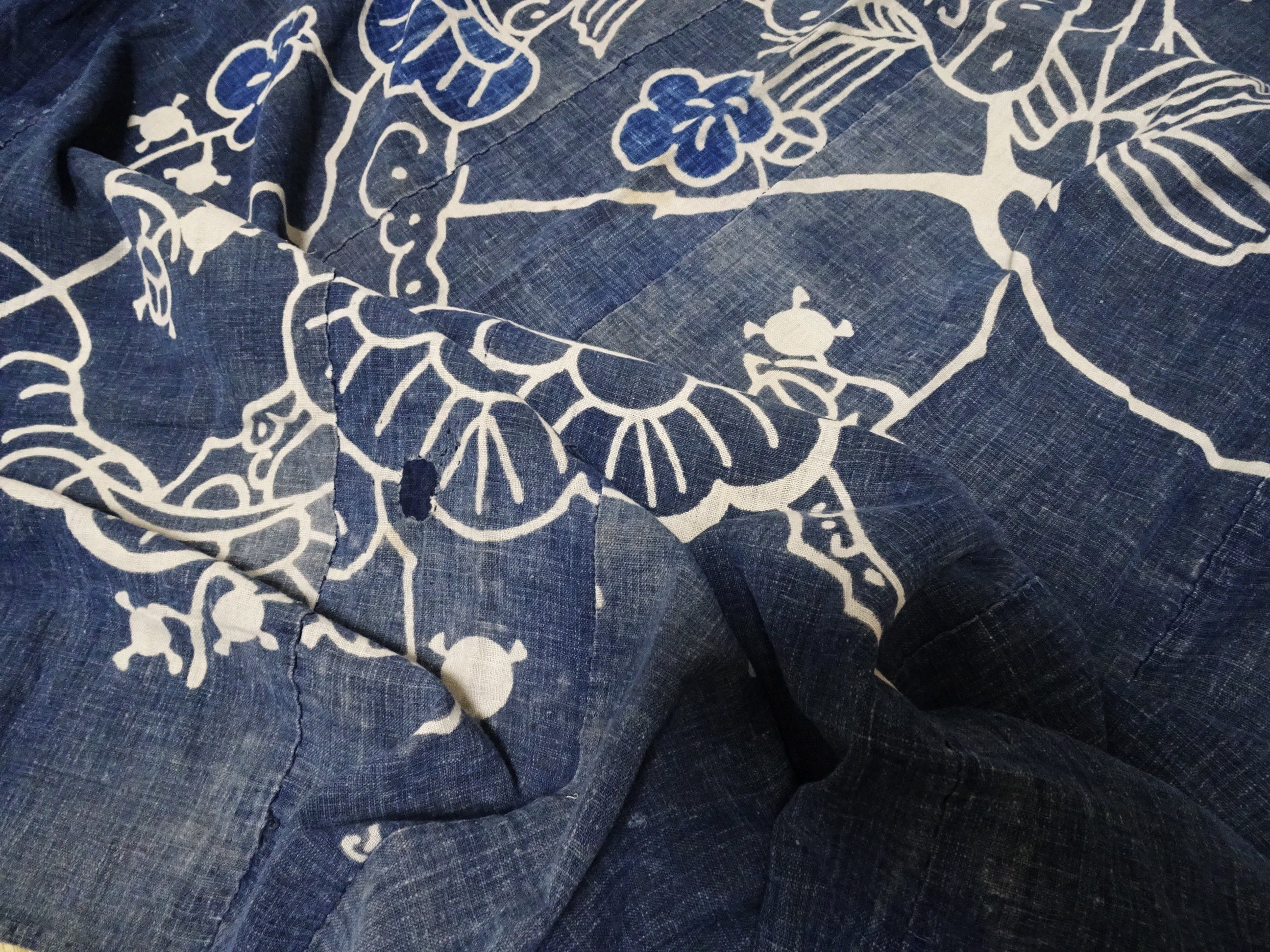 Japanese Antique Cotton Boro Ranru Tsutsugaki Sashiko kasuri Indigo dye Fabric 11608