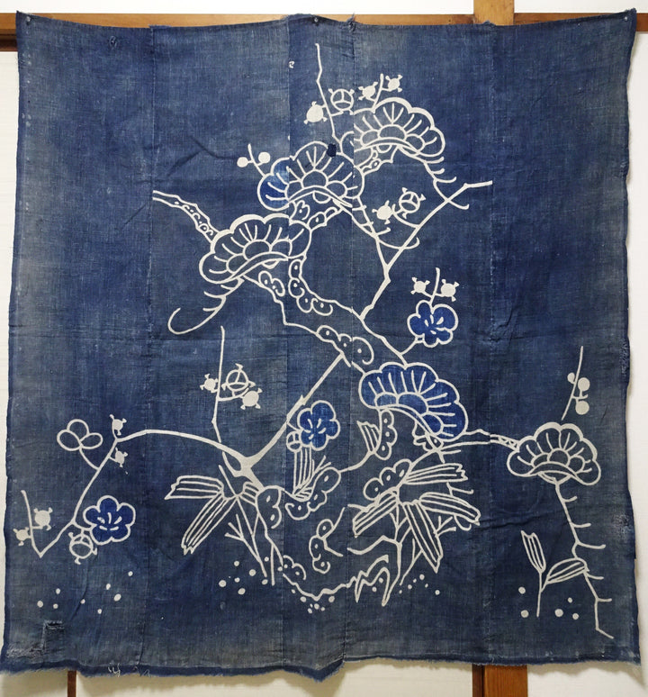Japanese Antique Cotton Boro Ranru Tsutsugaki Sashiko kasuri Indigo dye Fabric 11608