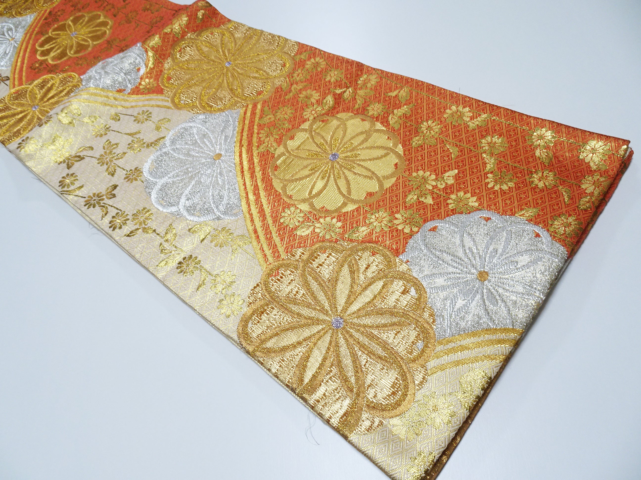 Japanese Kimono Silk Fukuro Obi Saganishiki Honba Chikuzen Hakataori 11191