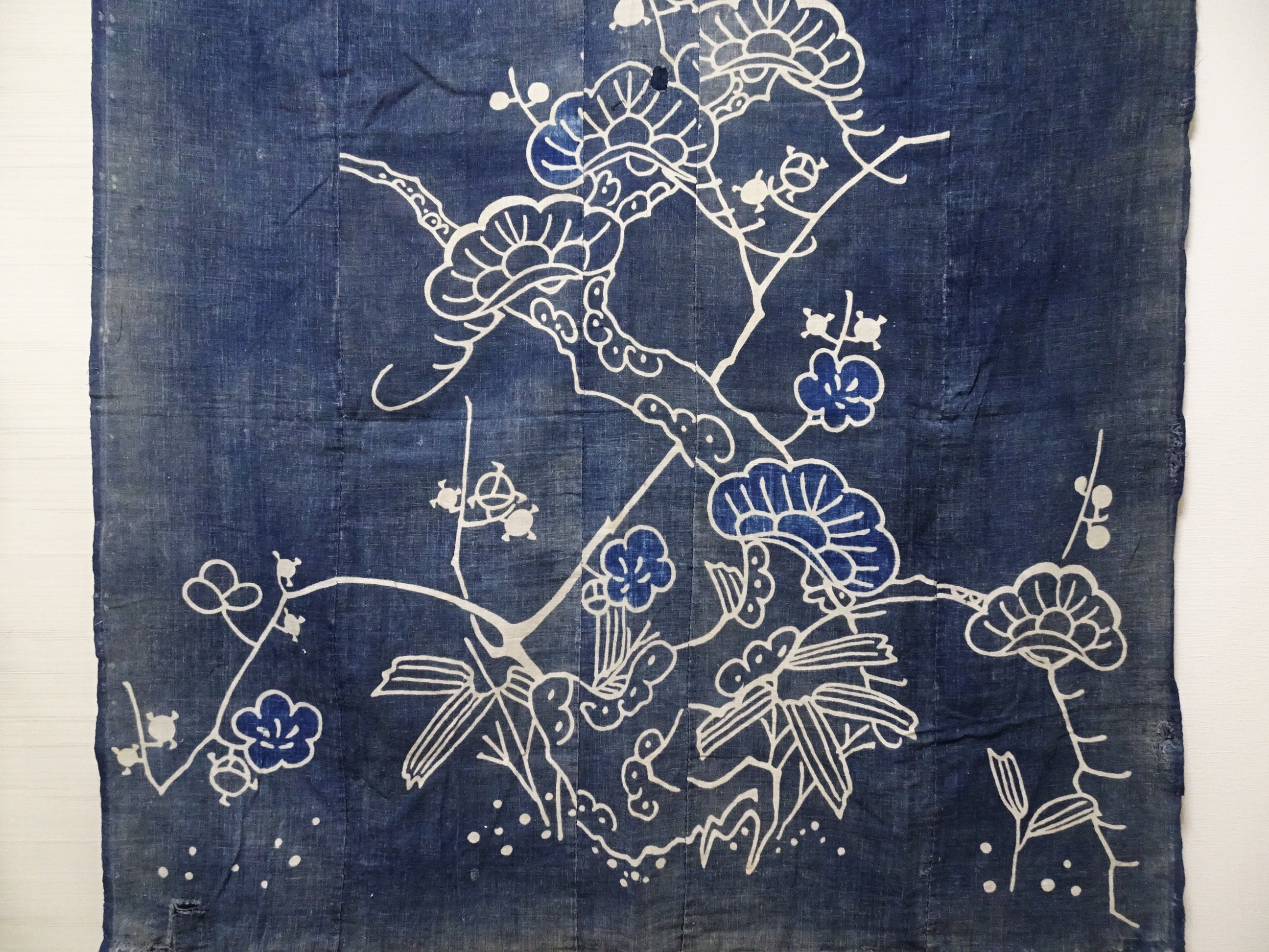 Japanese Antique Cotton Boro Ranru Tsutsugaki Sashiko kasuri Indigo dye Fabric 11608