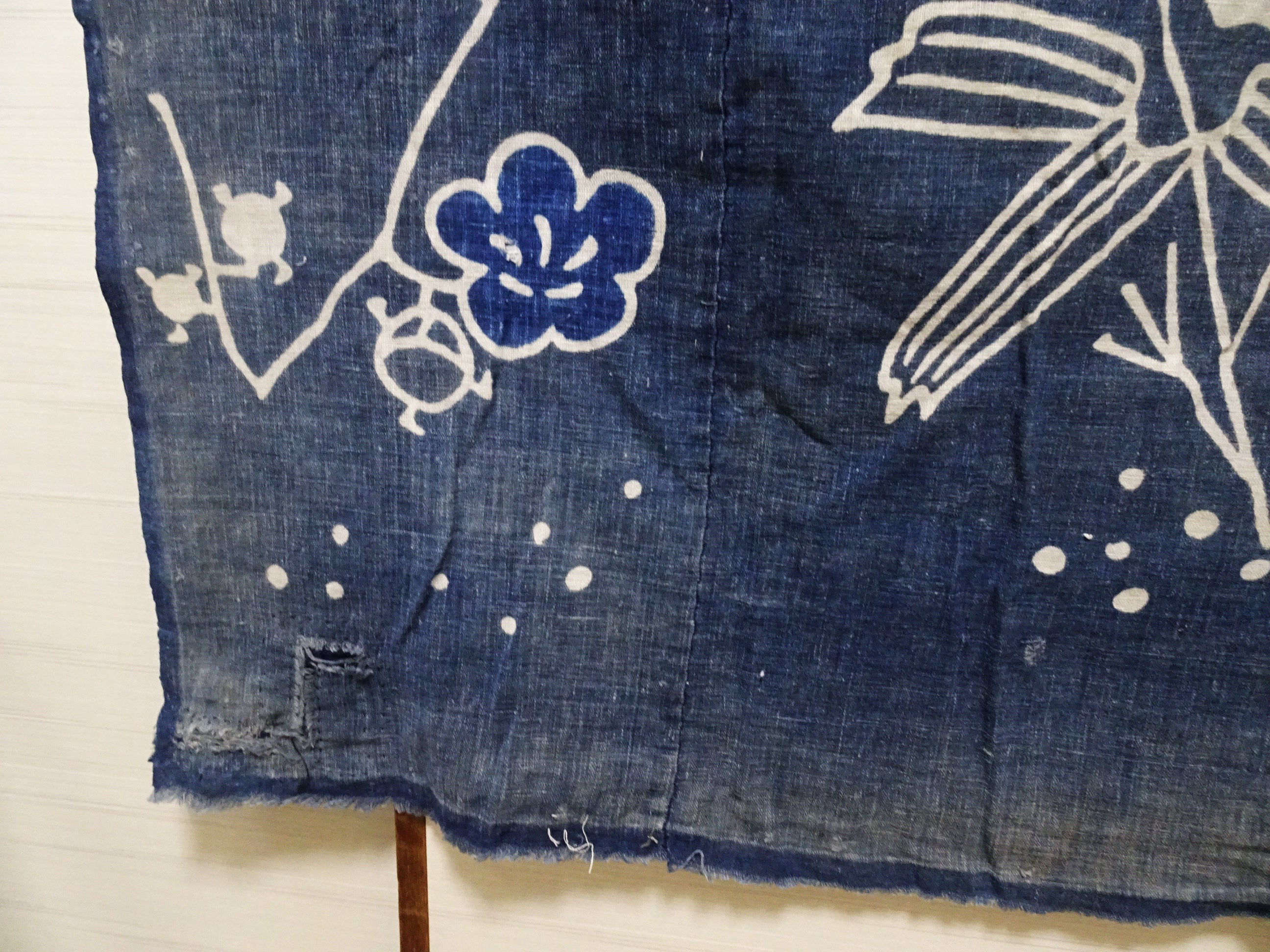 Japanese Antique Cotton Boro Ranru Tsutsugaki Sashiko kasuri Indigo dye Fabric 11608