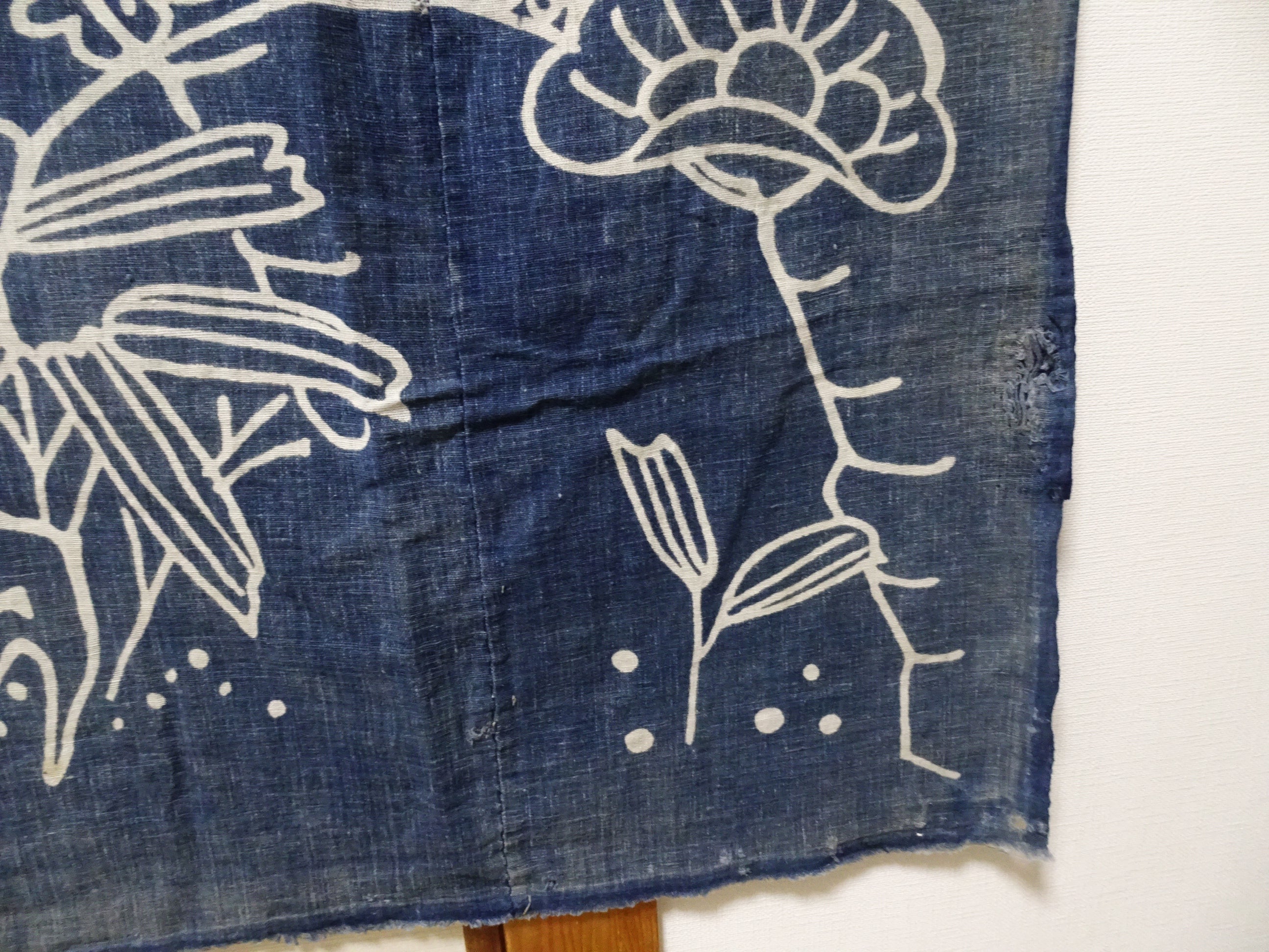 Japanese Antique Cotton Boro Ranru Tsutsugaki Sashiko kasuri Indigo dye Fabric 11608