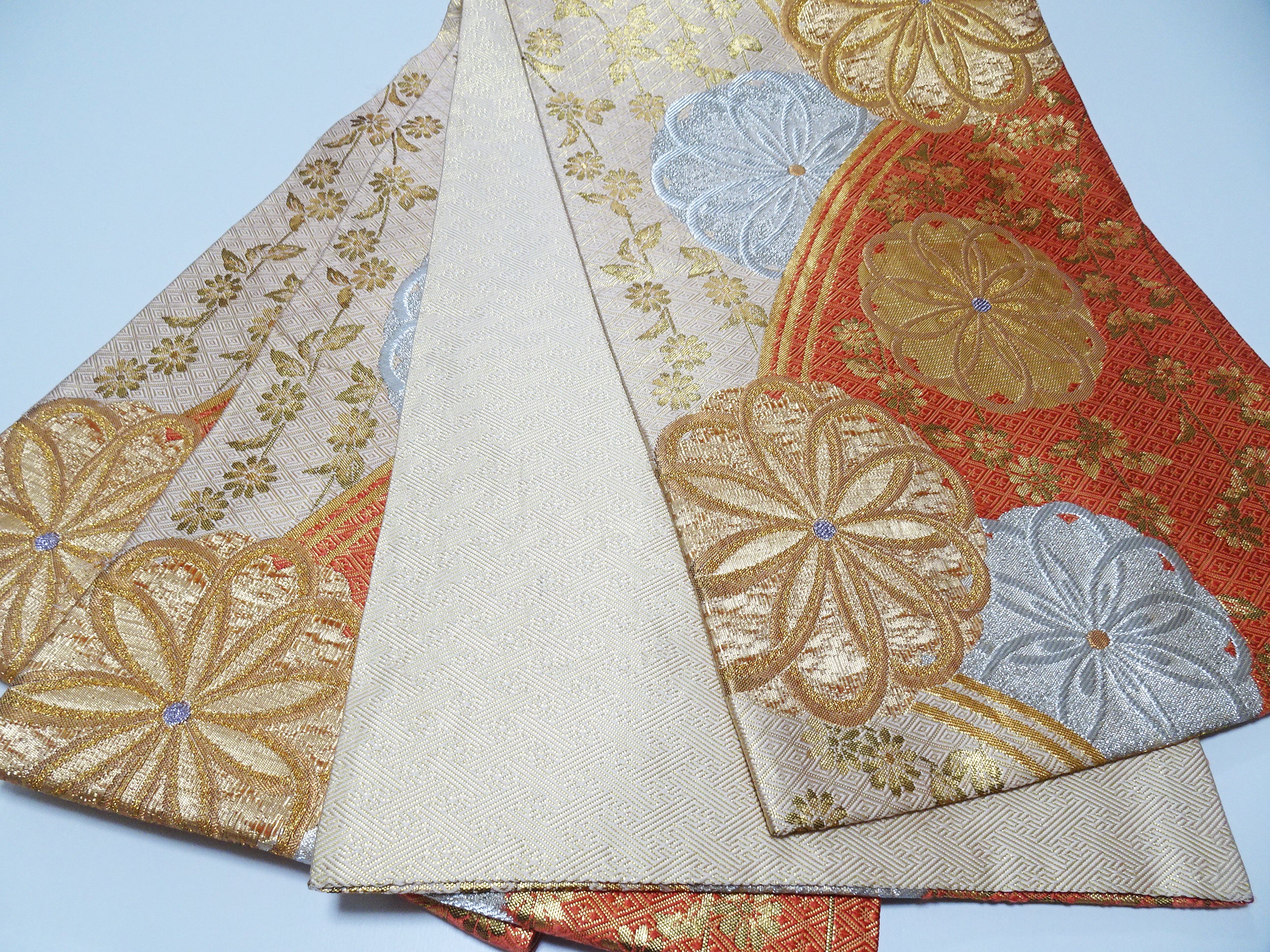 Japanese Kimono Silk Fukuro Obi Saganishiki Honba Chikuzen Hakataori 11191