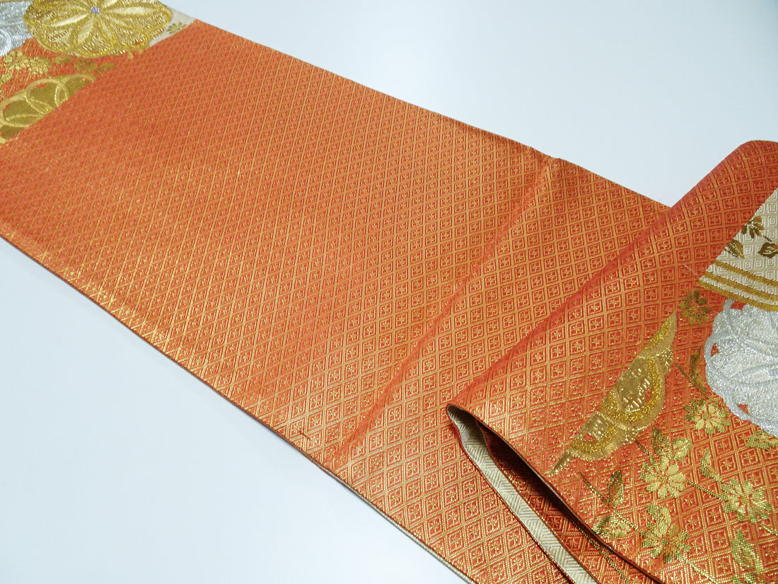 Japanese Kimono Silk Fukuro Obi Saganishiki Honba Chikuzen Hakataori 11191