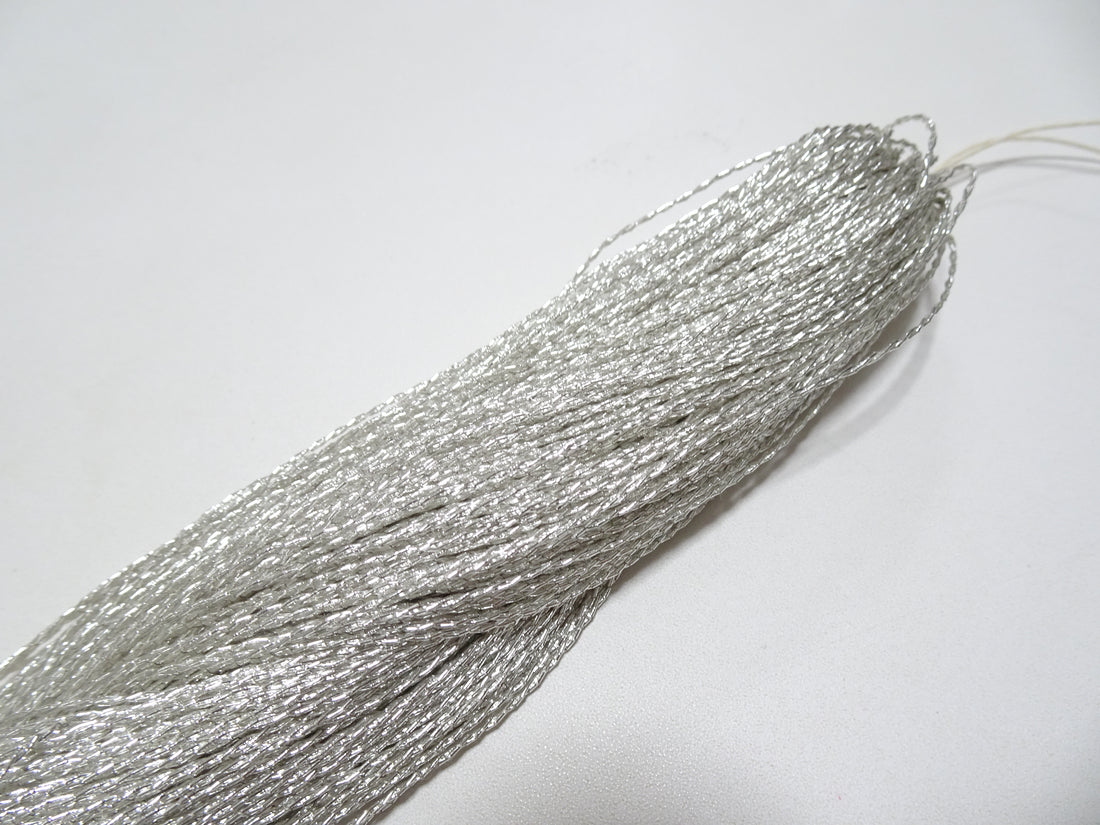 Japanese vintage rare Double Twist high class real silver leaf thread embroidery 8638