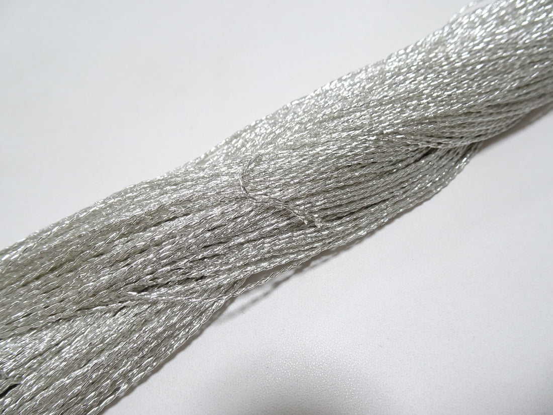 Japanese vintage rare Double Twist high class real silver leaf thread embroidery 8638