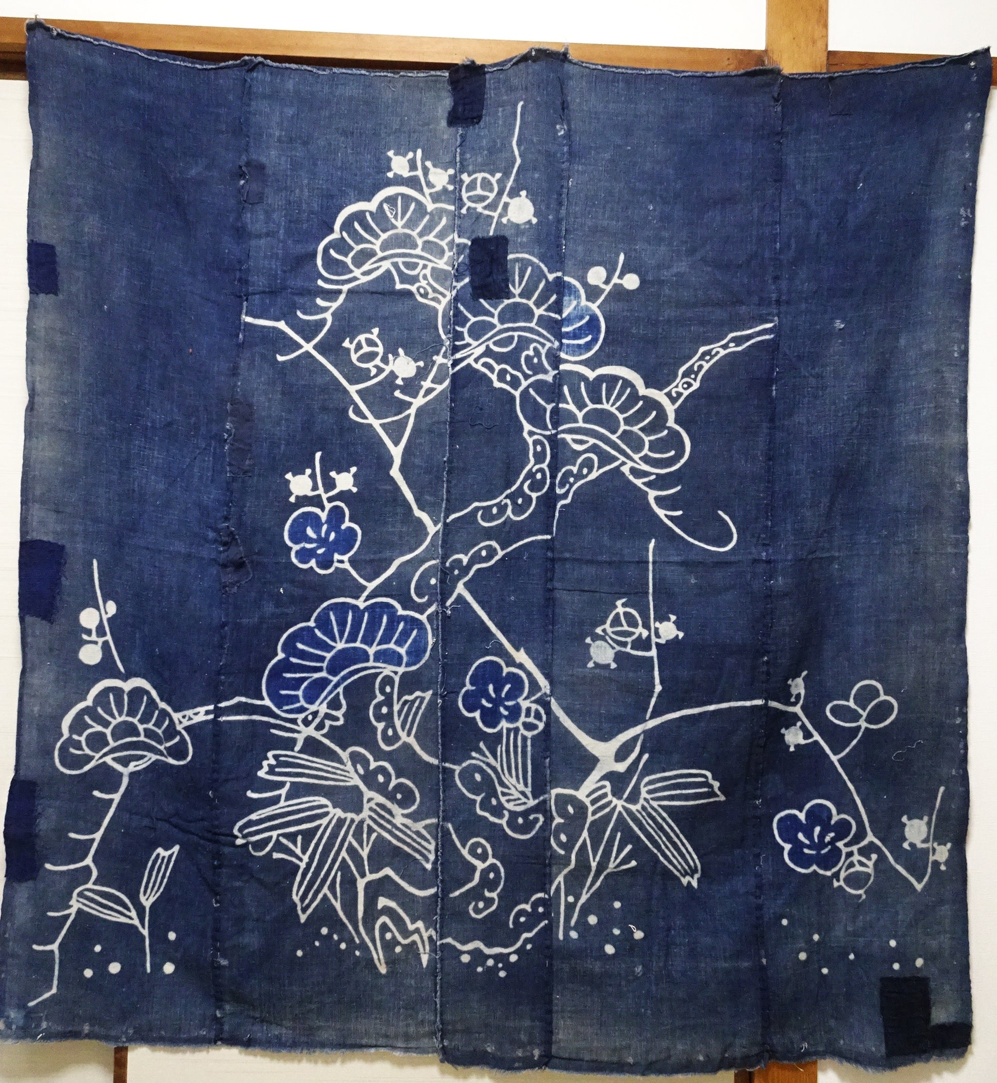 Japanese Antique Cotton Boro Ranru Tsutsugaki Sashiko kasuri Indigo dye Fabric 11608