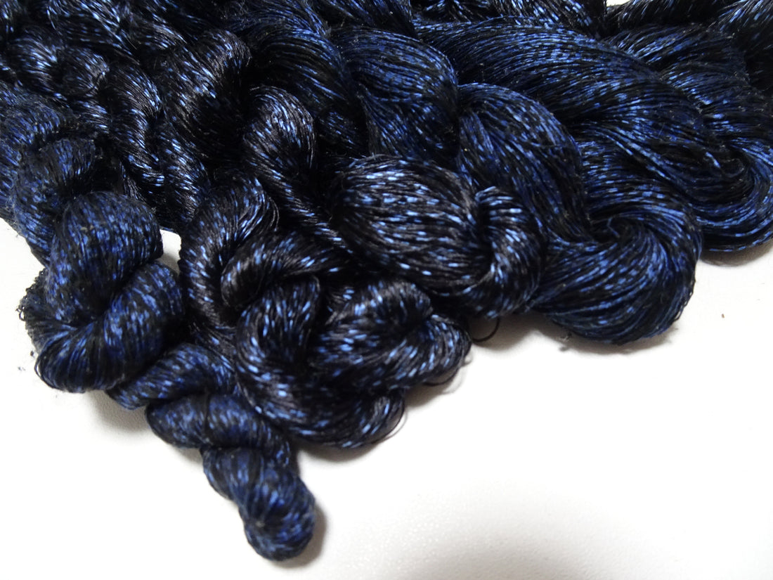 Japanese Vintage Super Rare Indigo Mud Dyeing kasuri loose Twisted Silk Thread Sets Embroidery & weave 13403