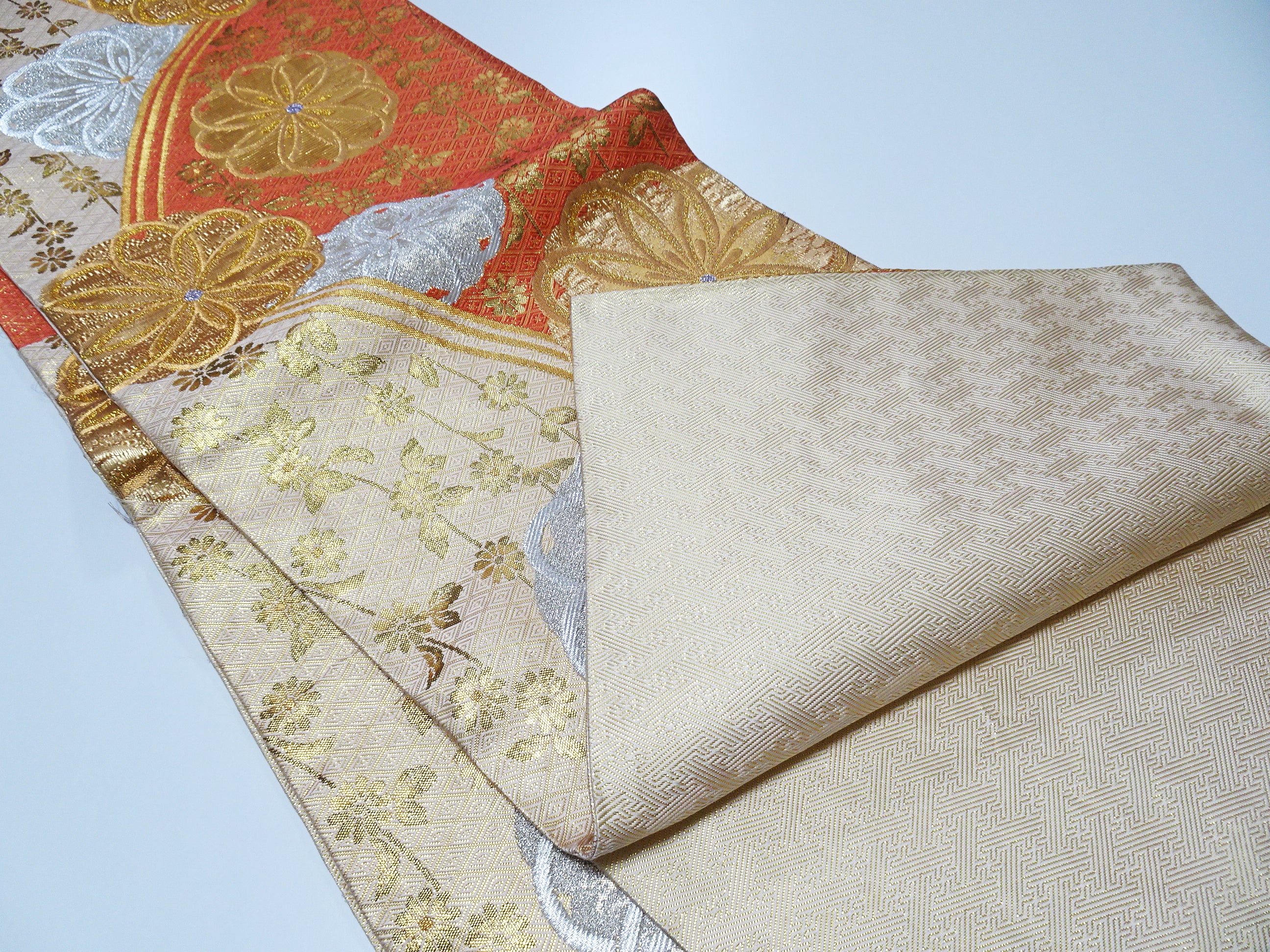 Japanese Kimono Silk Fukuro Obi Saganishiki Honba Chikuzen Hakataori 11191