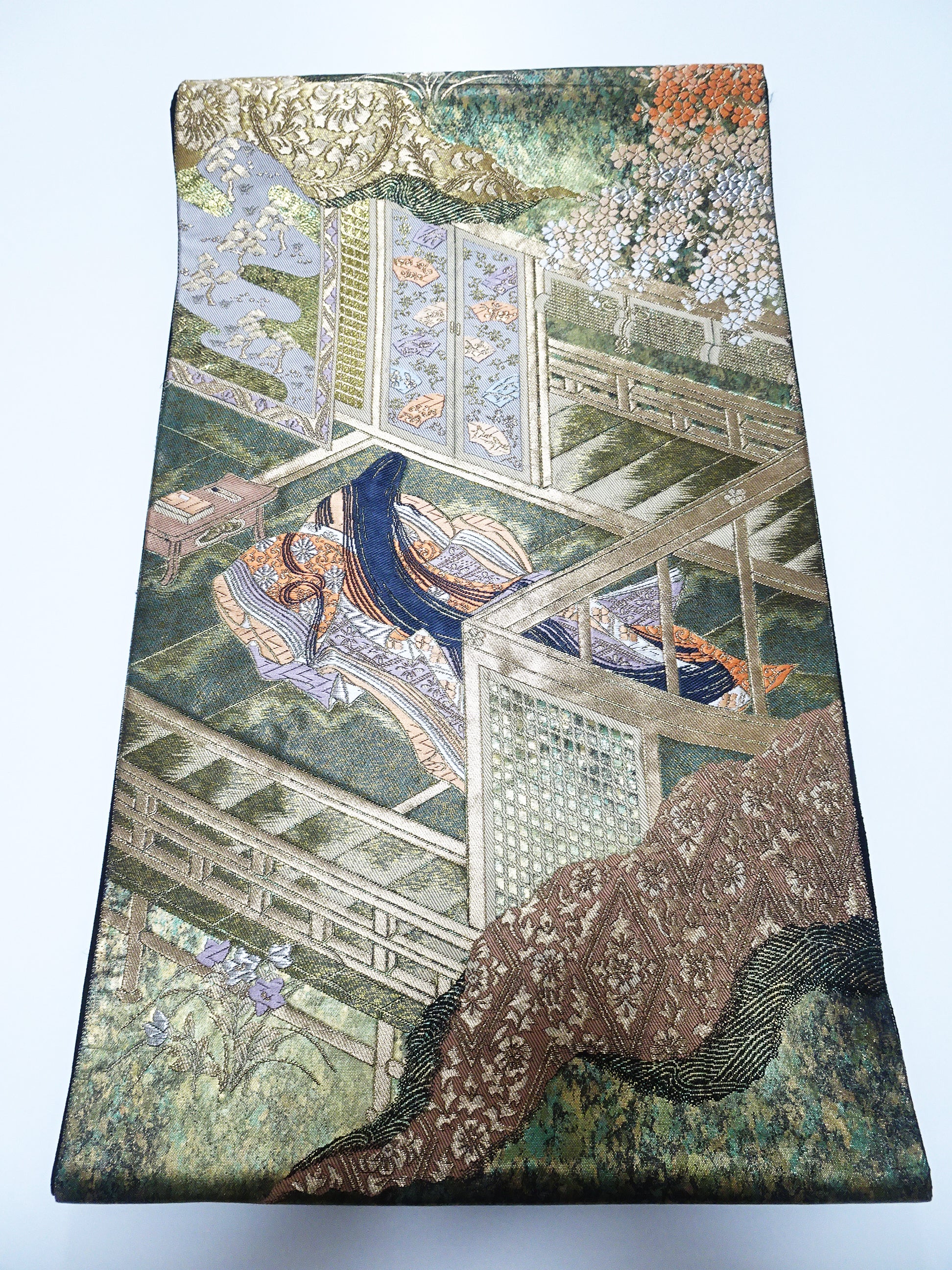 Japanese Kimono Silk Fukuro Obi Hikibaku The Palace and the Princess  Pattern 11766