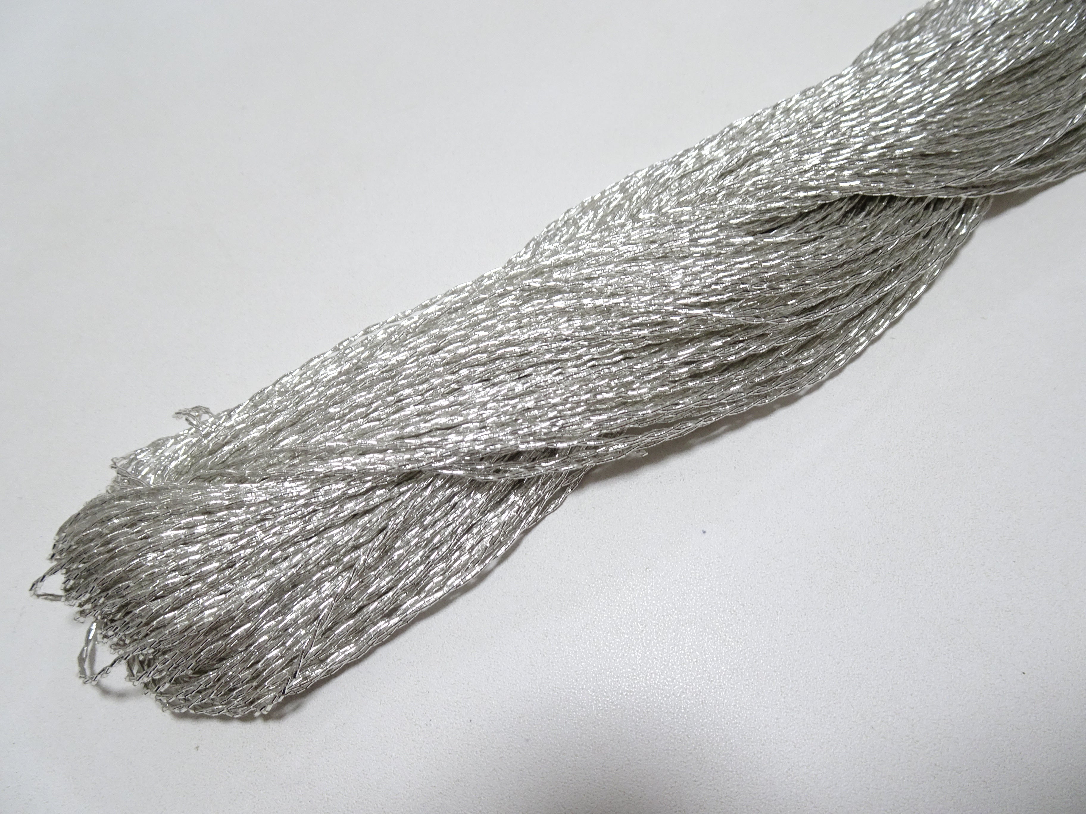 Japanese vintage rare Double Twist high class real silver leaf thread embroidery 8639