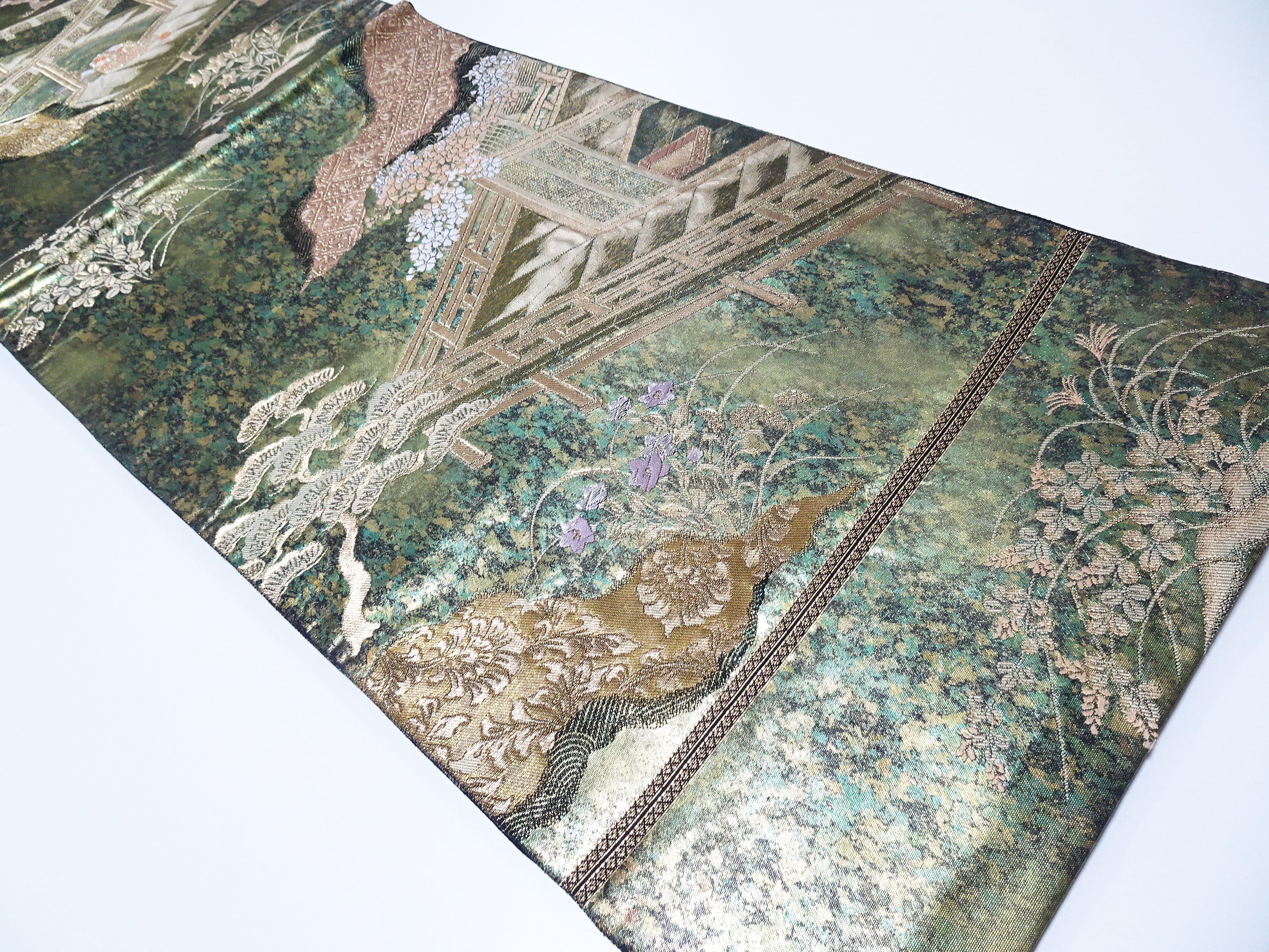 Japanese Kimono Silk Fukuro Obi Hikibaku The Palace and the Princess  Pattern 11766