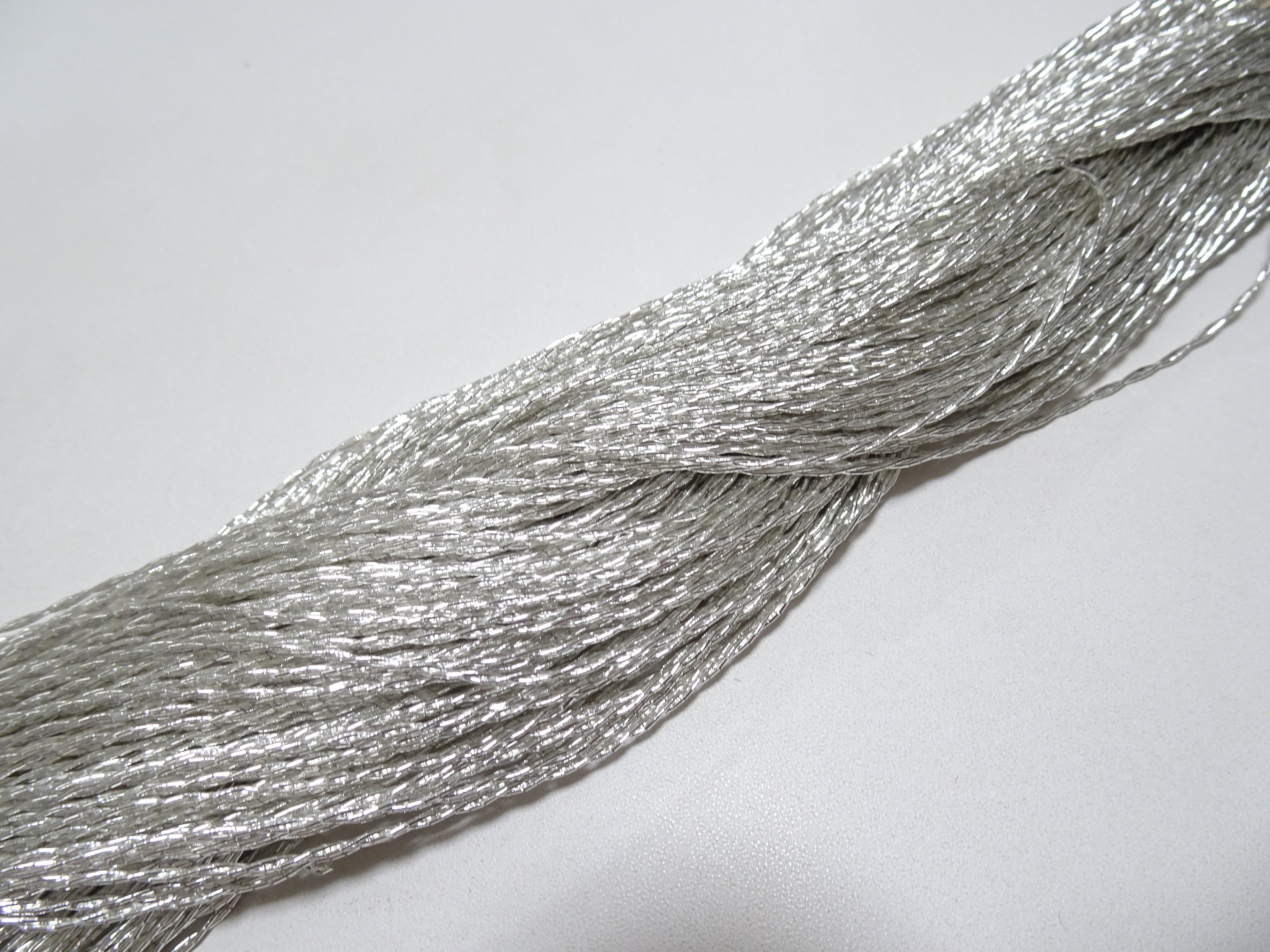 Japanese vintage rare Double Twist high class real silver leaf thread embroidery 8639