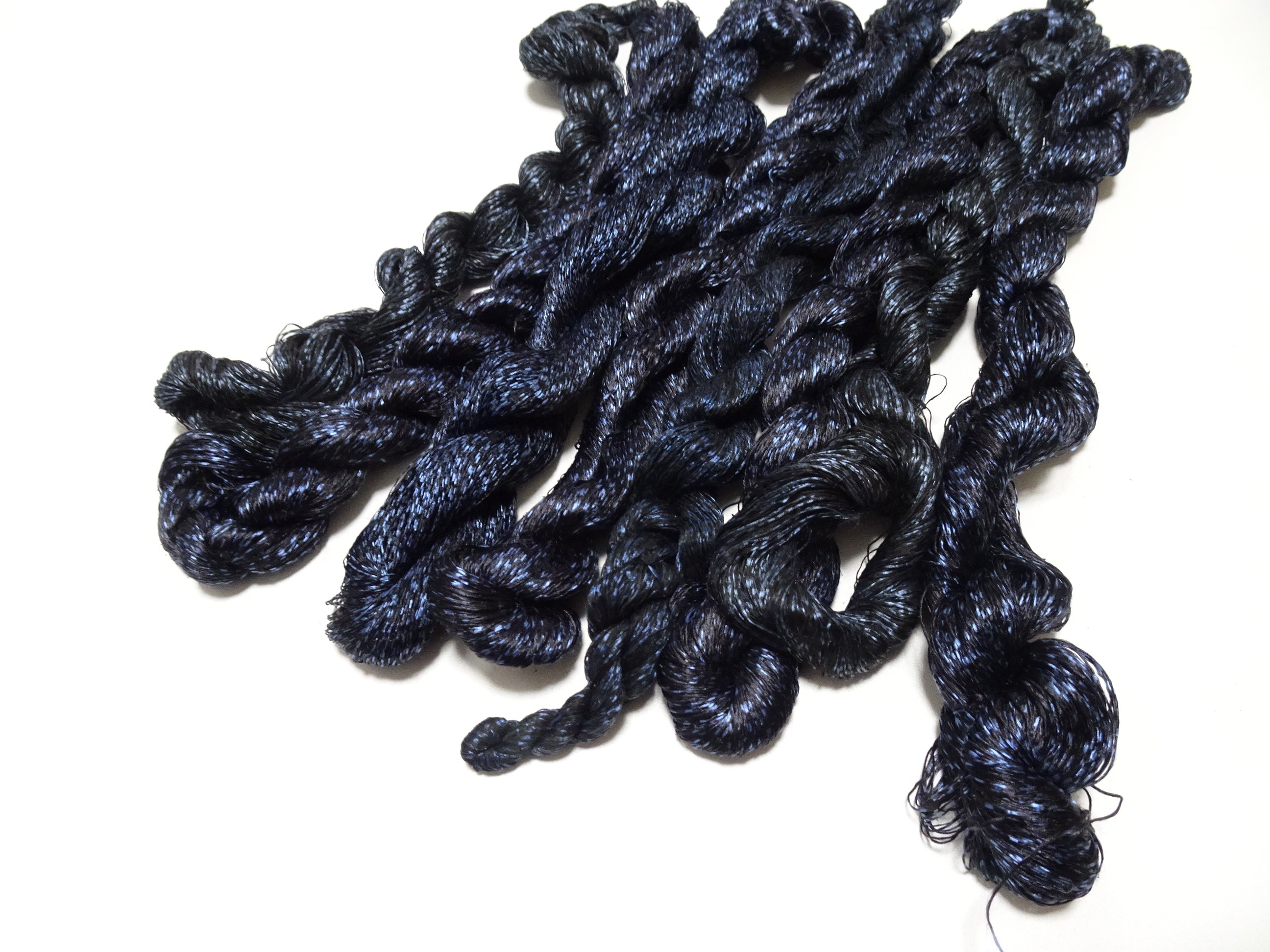Japanese Vintage Super Rare Indigo Mud Dyeing kasuri loose Twisted Silk Thread Sets Embroidery & weave 13404